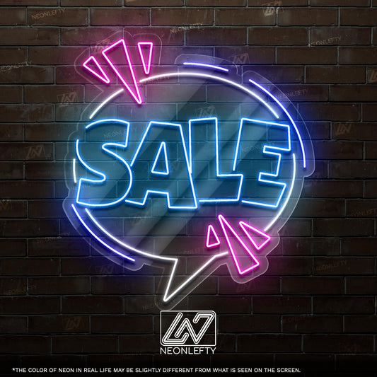 Sale Neon Sign - Bold and attention-grabbing neon sign in comic style, perfect for shops, boutiques, markets, pop-up stores, event displays