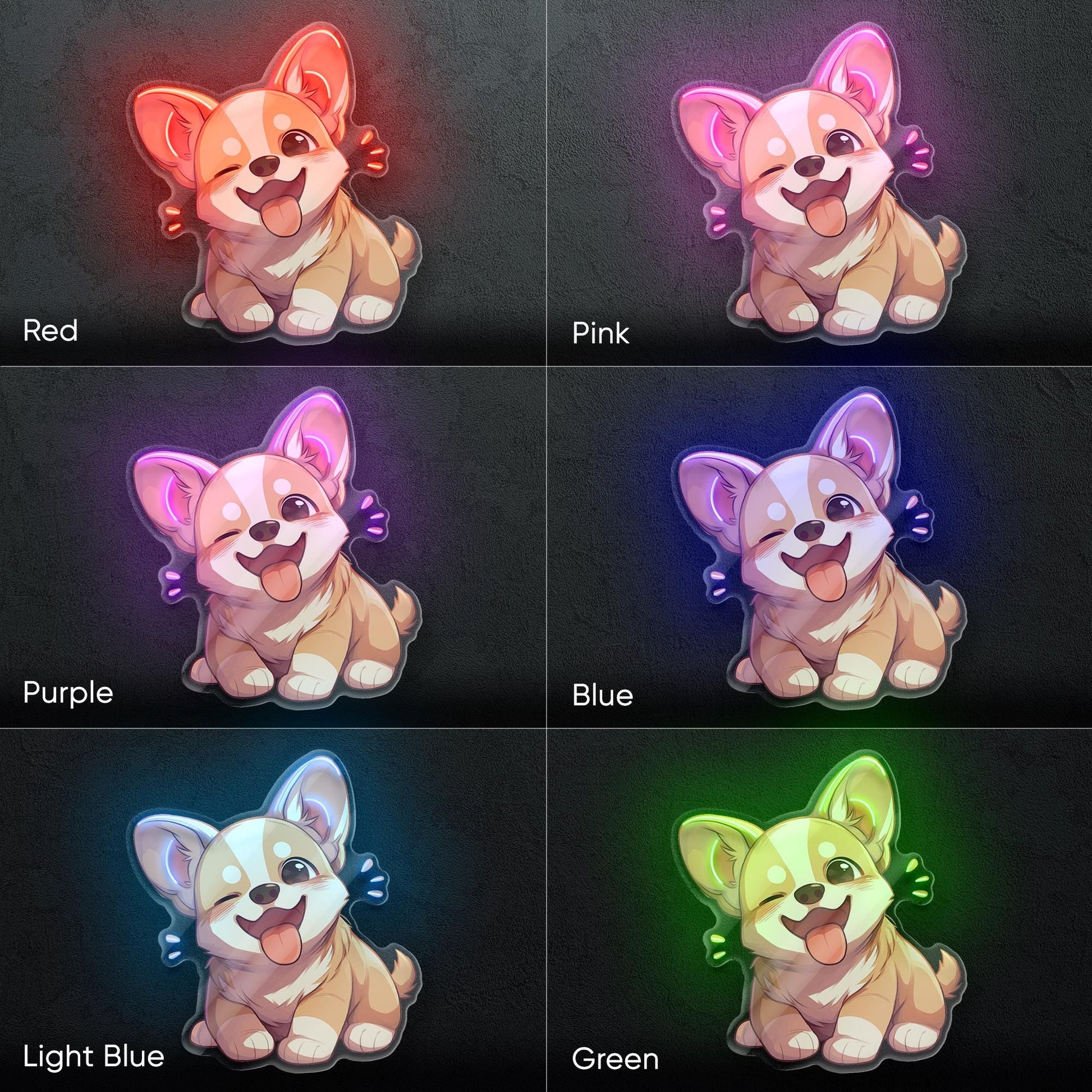 Corgi Neon Sign - Adorable LED wall decor featuring a happy cartoon-style corgi, perfect for pet lovers, kids rooms, vet clinics interiors