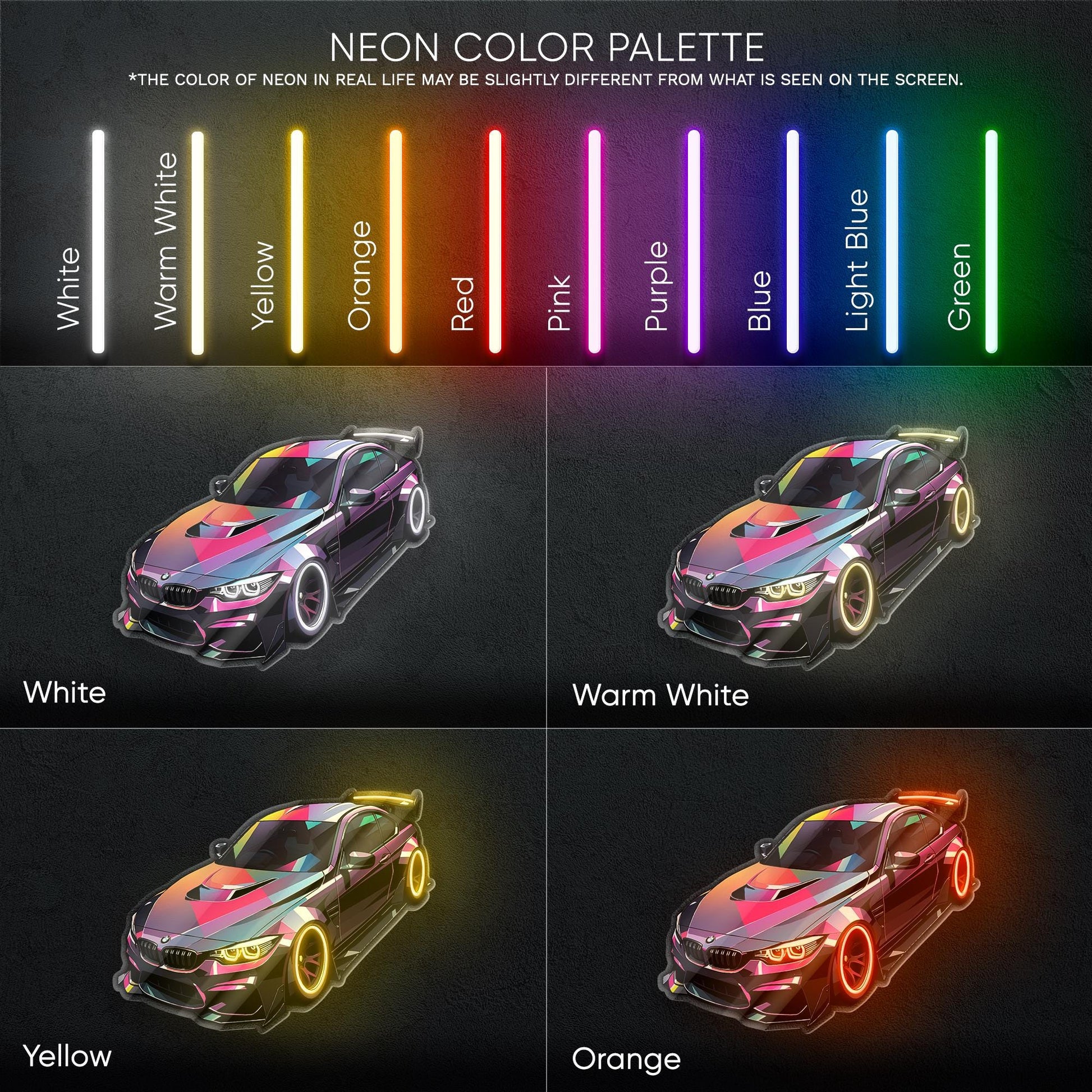 Sport Car Neon Sign - car lover LED wall decor of a stylized sports car, perfect for garages, man caves, game rooms, auto enthusiast spaces