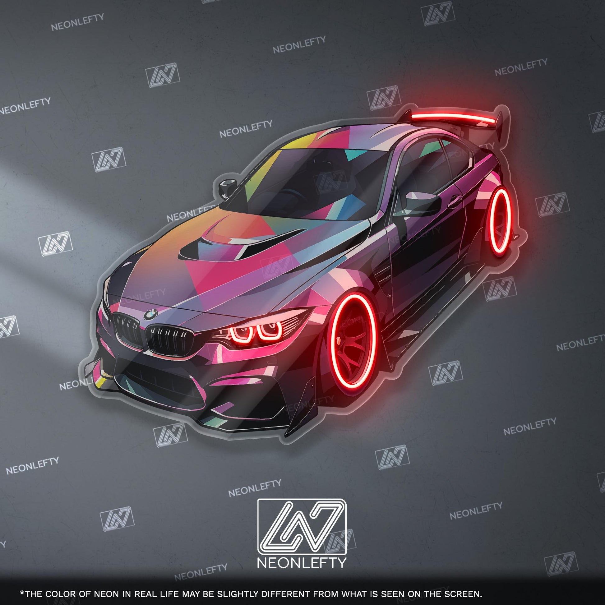 Sport Car Neon Sign - car lover LED wall decor of a stylized sports car, perfect for garages, man caves, game rooms, auto enthusiast spaces