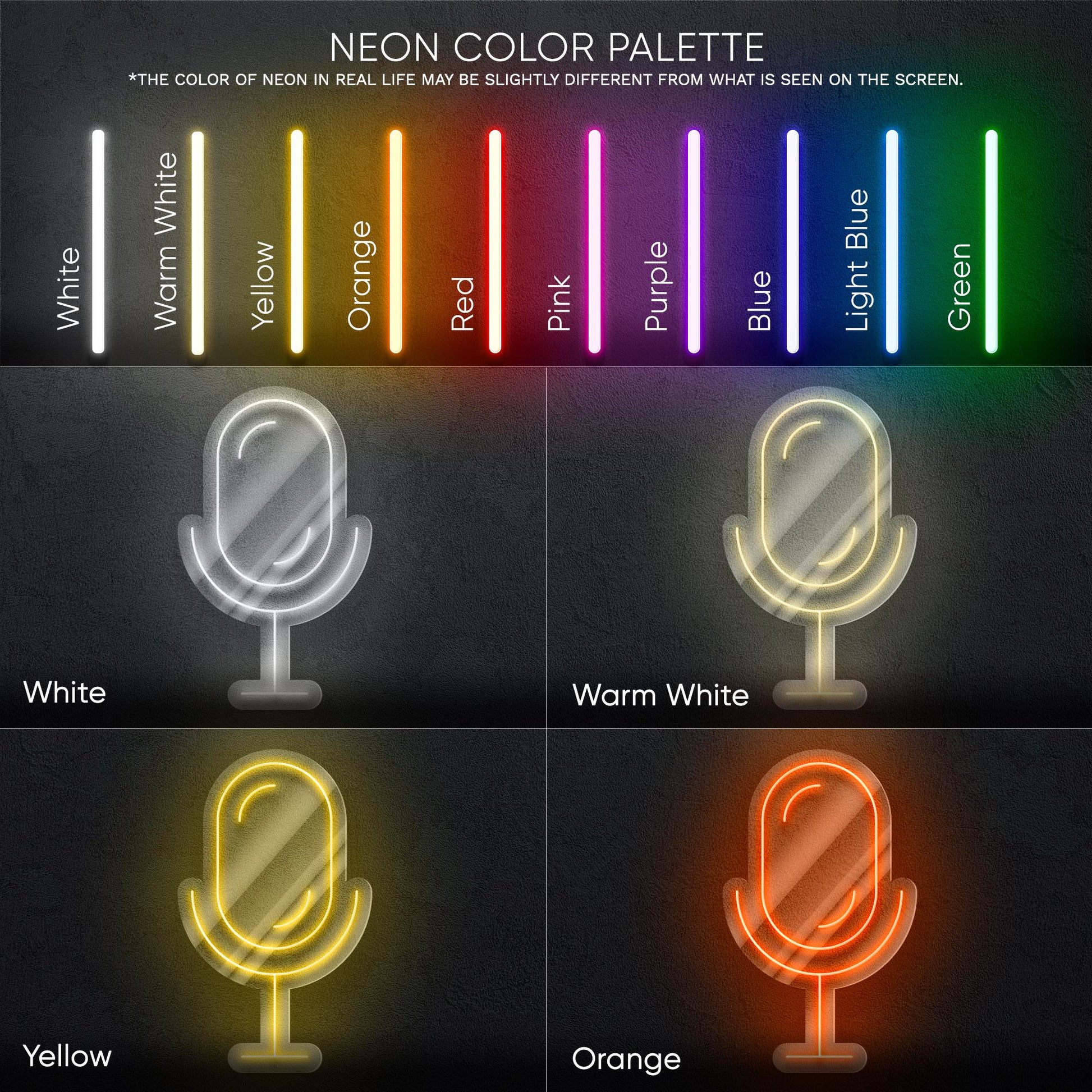 Microphone - LED neon sign, studio mic design perfect for podcast rooms, music studios, content creator setups, modern vocal-themed decor