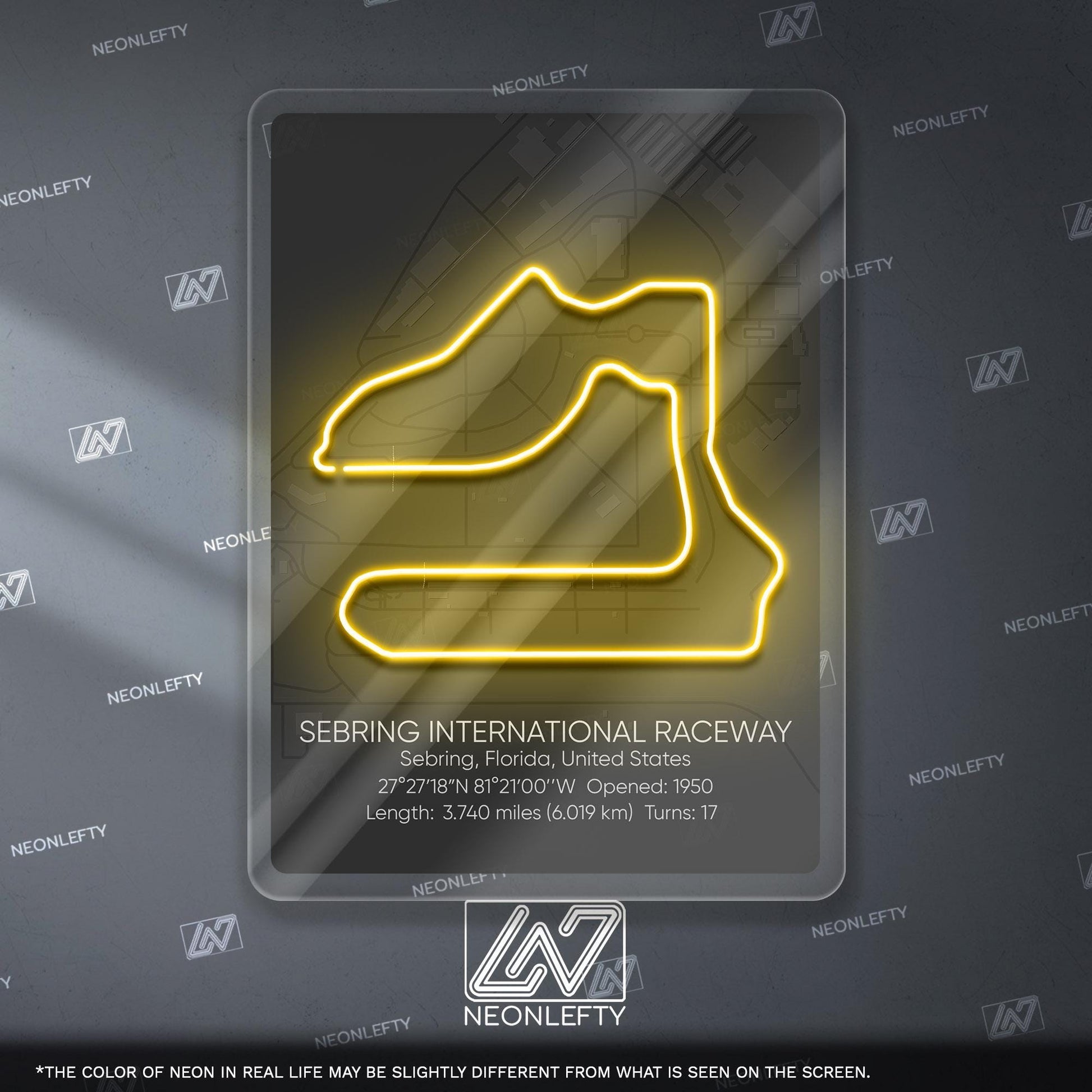 Sebring Neon Sign - Iconic motorsport wall decor inspired by Sebring International Raceway, perfect for garage, man cave or racing fan space