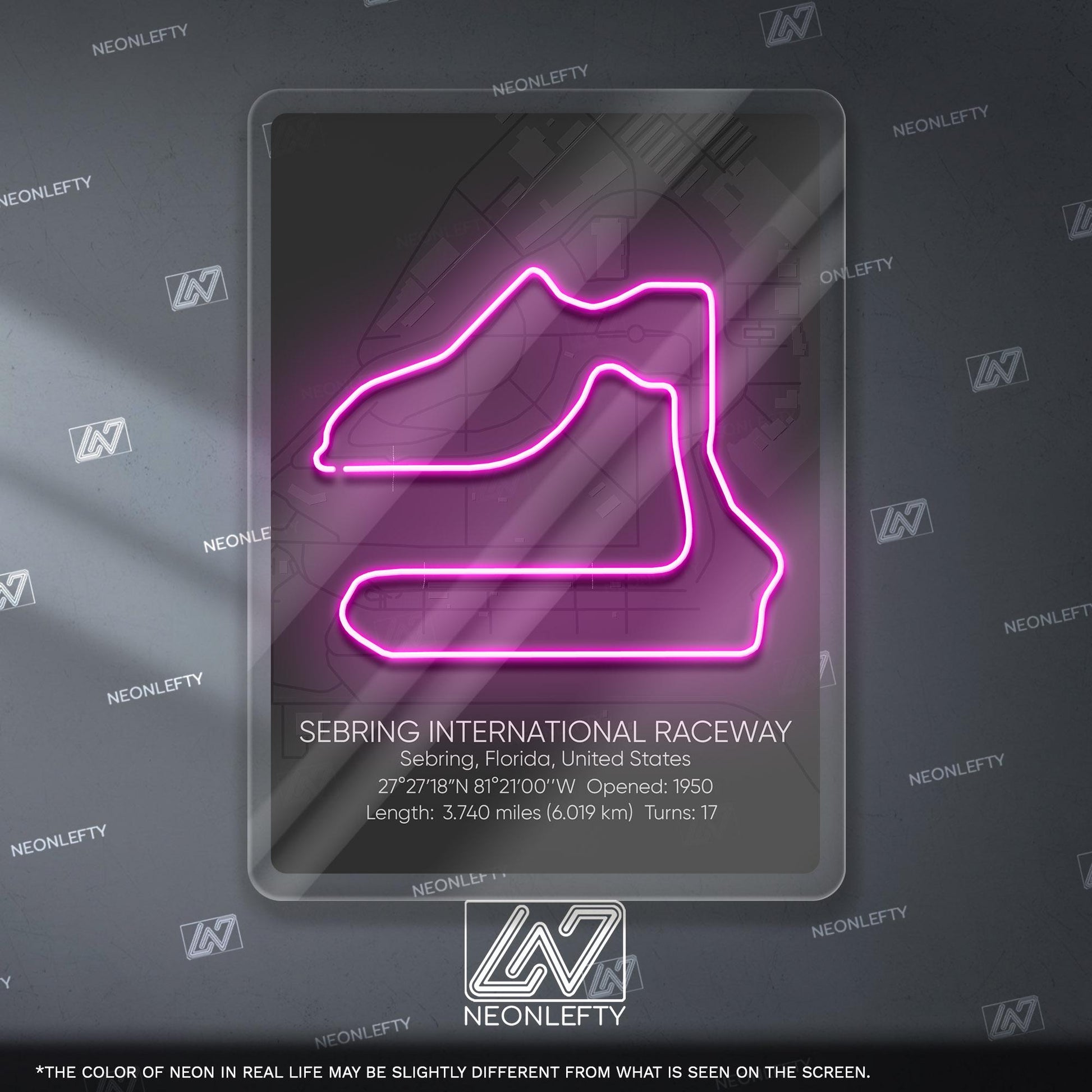 Sebring Neon Sign - Iconic motorsport wall decor inspired by Sebring International Raceway, perfect for garage, man cave or racing fan space