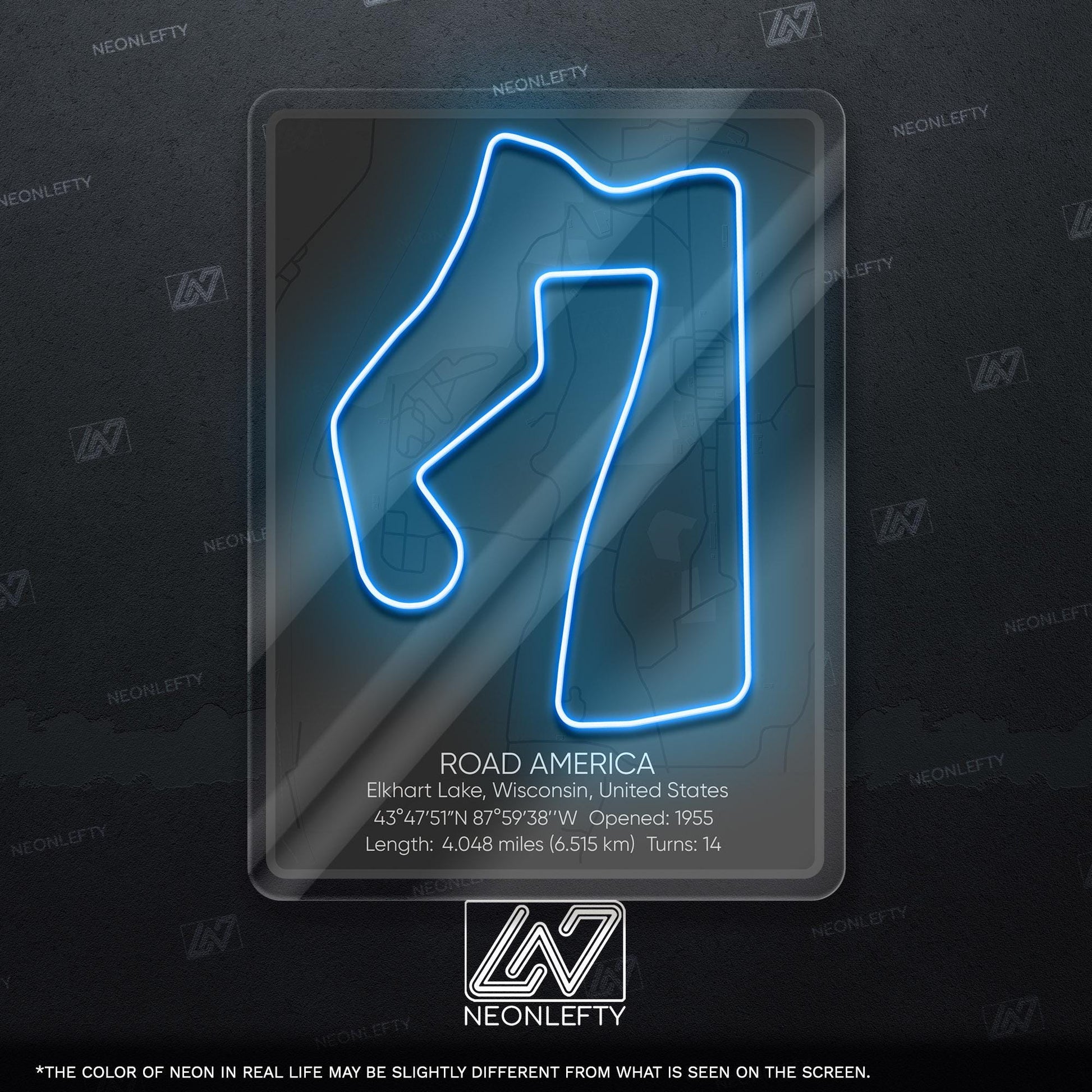 Road America Neon Sign - Classic American race track wall decor for motorsport fans, perfect for garage, man cave, racing-themed room