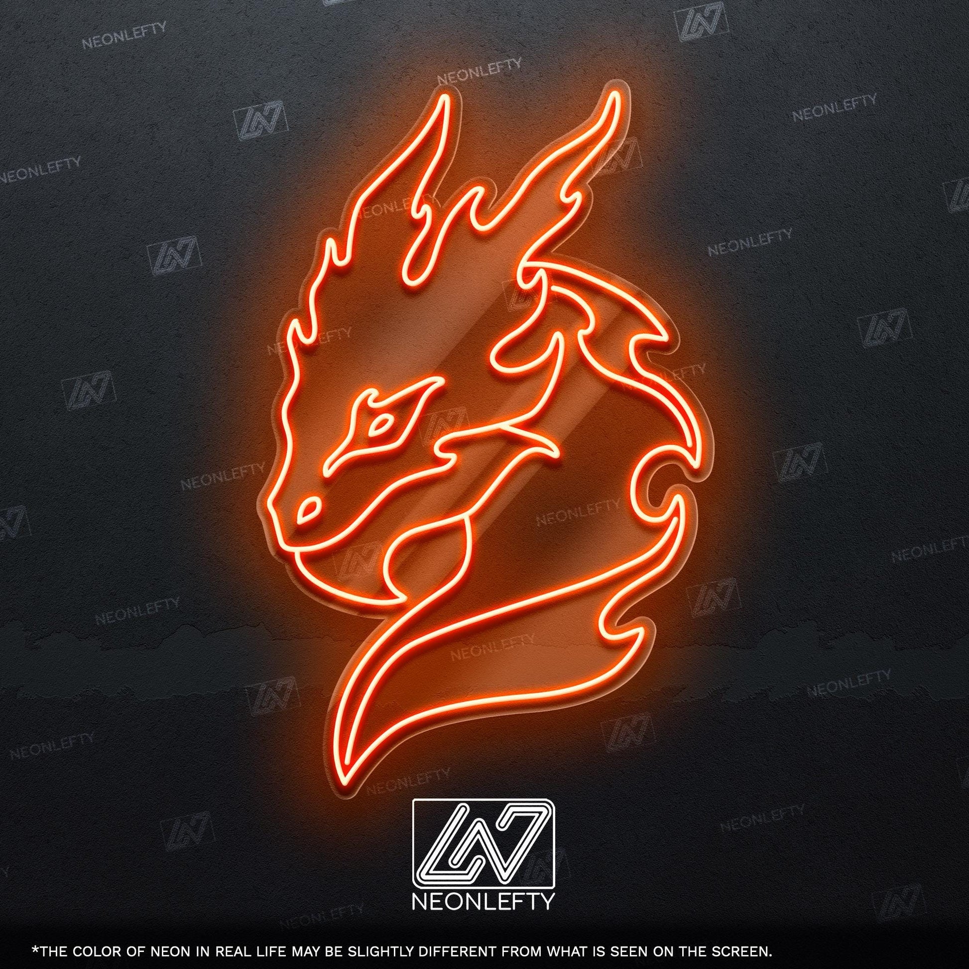 Dragon - LED neon sign with flaming dragon head design for game rooms, fantasy-themed decor, man caves or anime and mythology lover’s space