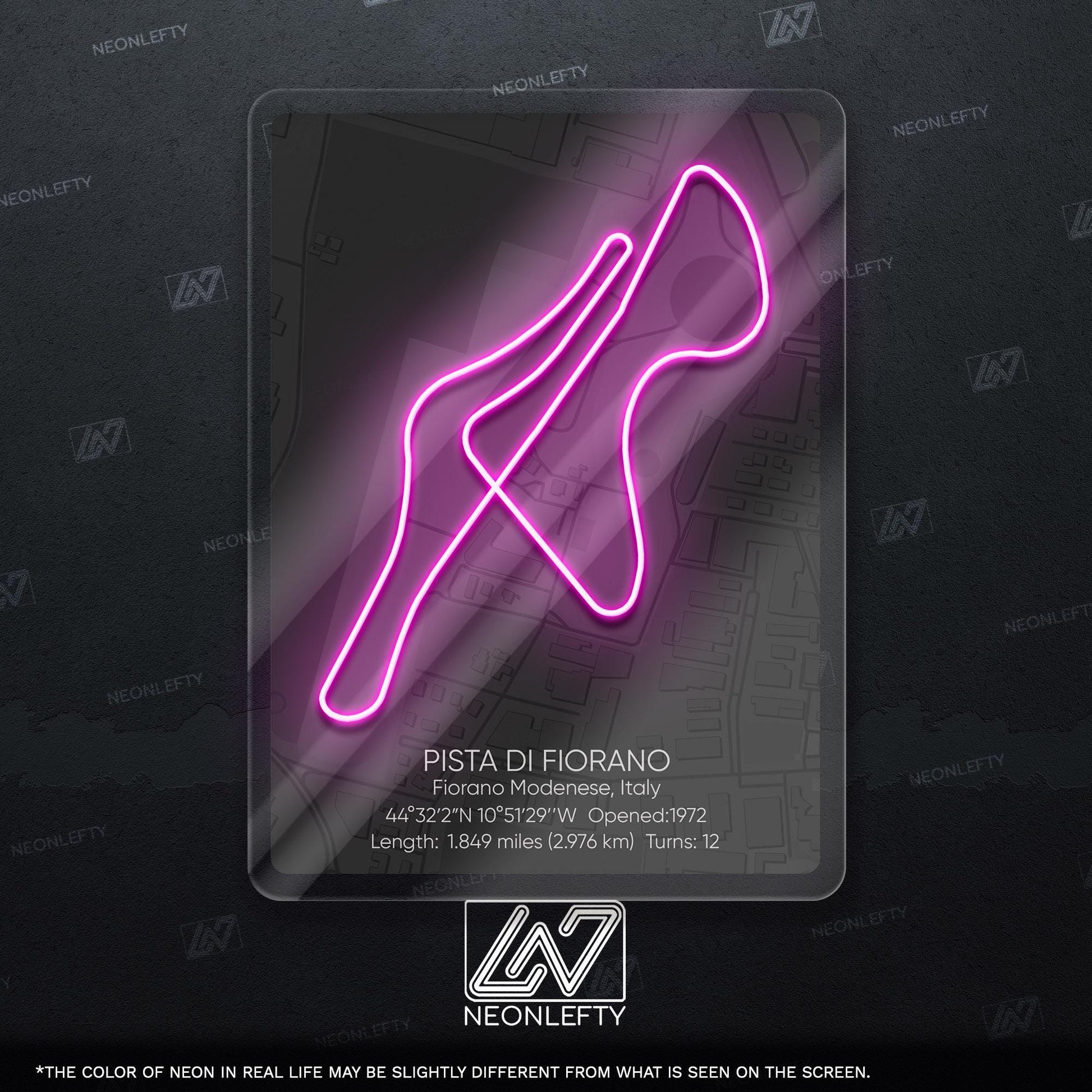 Fiorano Circuit Neon Sign - Iconic Ferrari test track wall art from Italy, perfect for garage, man cave, motorsport room, racing enthusiast