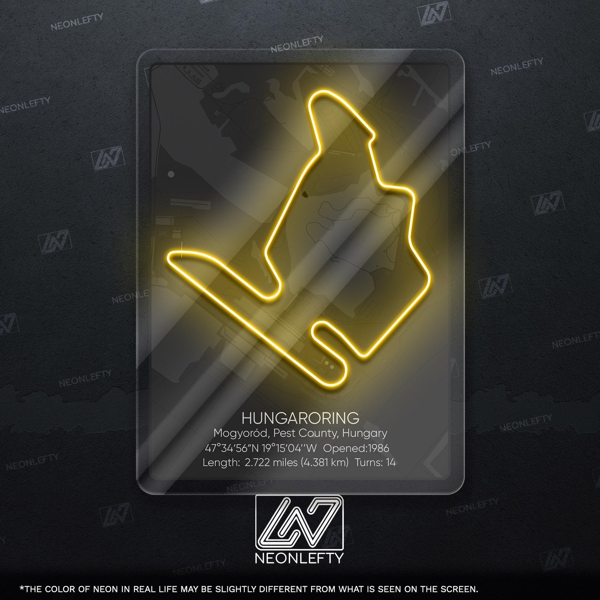 Hungaroring Neon Sign - Legendary Hungarian Formula 1 circuit art for racing fans, perfect for garage, man cave, office or motorsport room