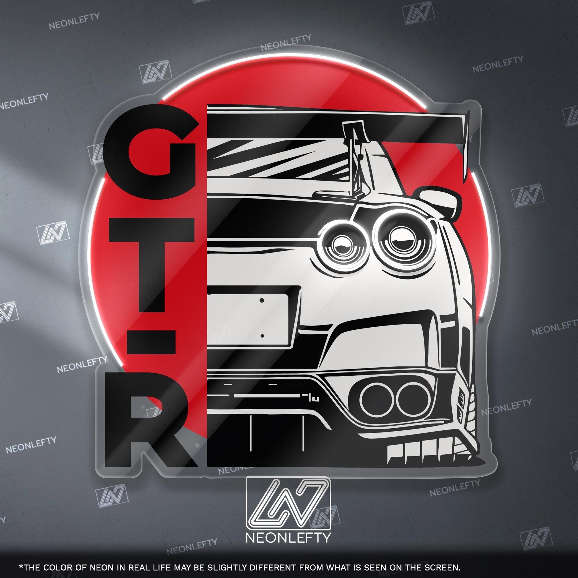 Nissan GT-R Neon Sign - JDM wall art featuring rear view of iconic supercar, perfect for garage, man cave, tuner studio or car lover space