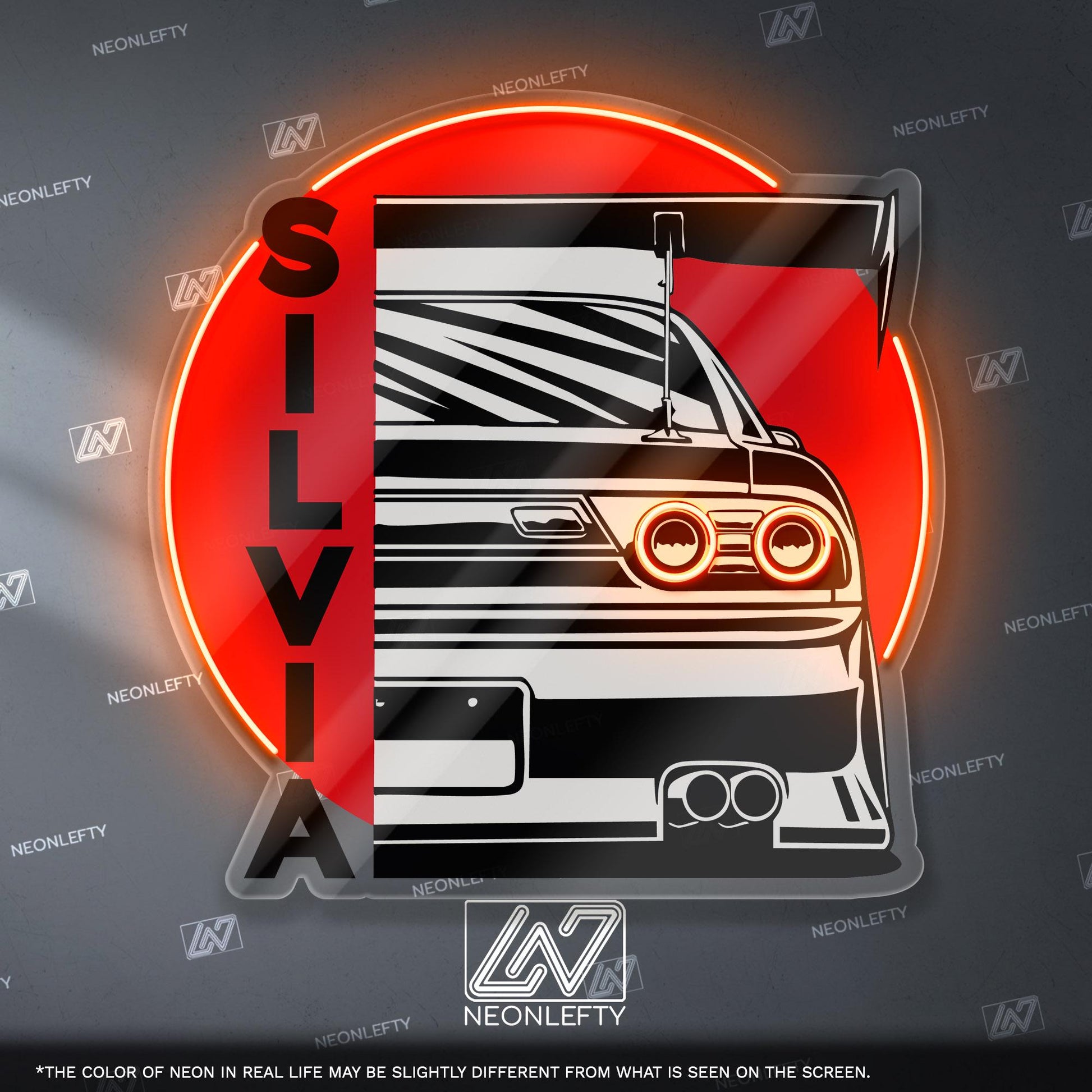 Nissan Silvia Neon Sign - JDM rear view wall art of iconic drift car, perfect for garage, man cave, tuner studio or Japanese street car fan