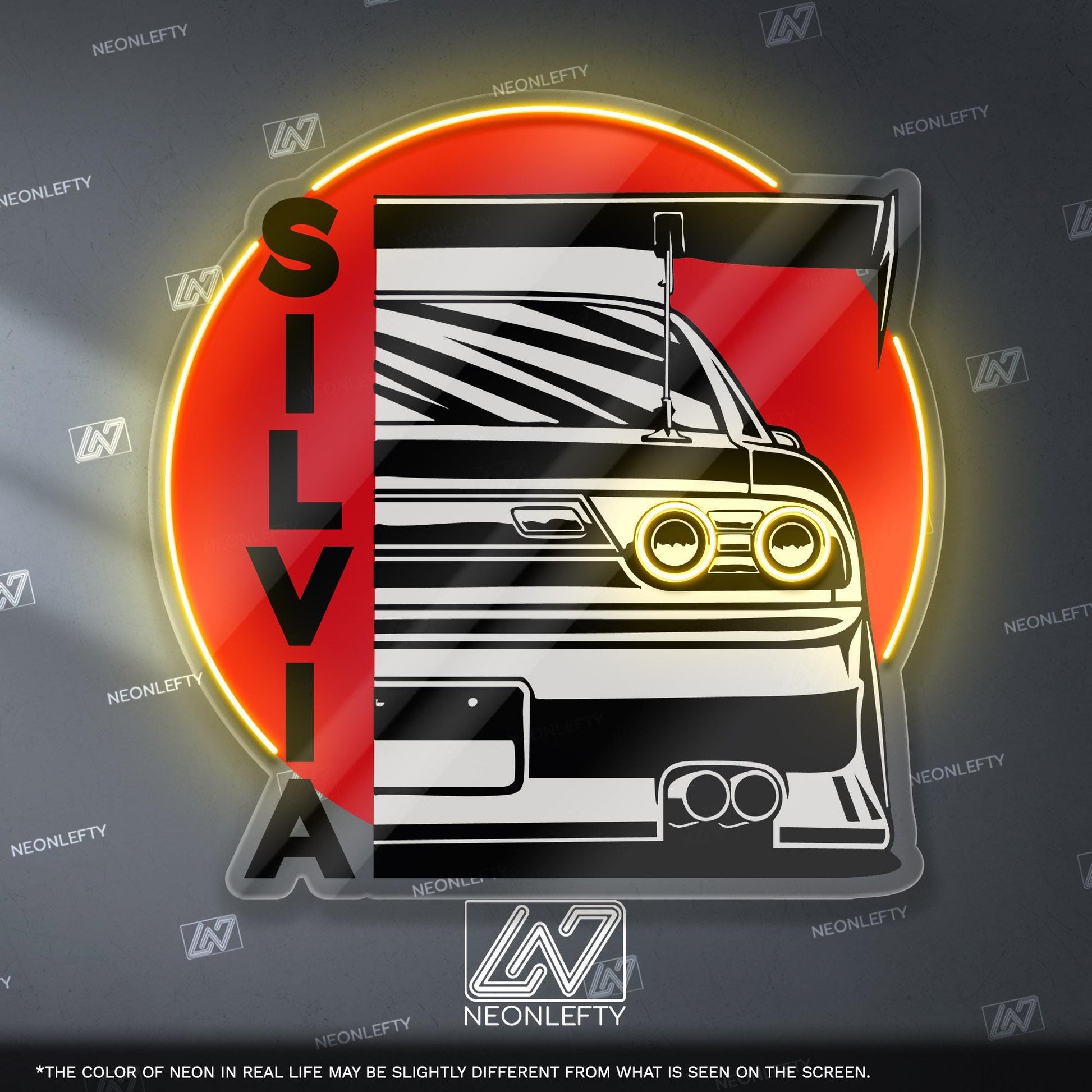 Nissan Silvia Neon Sign - JDM rear view wall art of iconic drift car, perfect for garage, man cave, tuner studio or Japanese street car fan