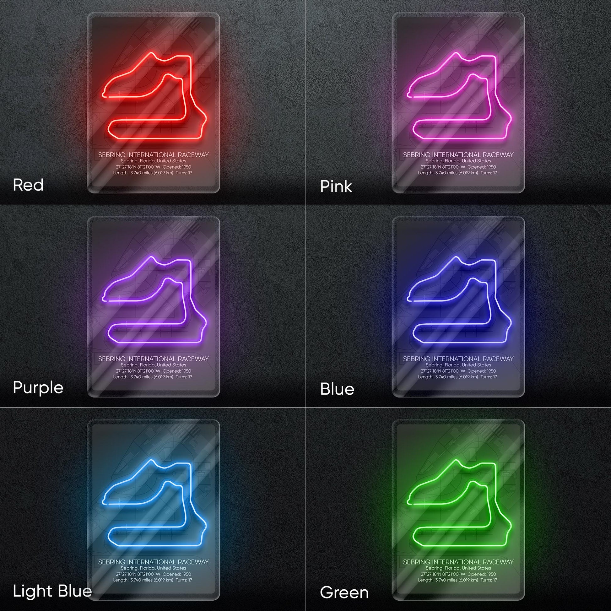 Sebring Neon Sign - Iconic motorsport wall decor inspired by Sebring International Raceway, perfect for garage, man cave or racing fan space