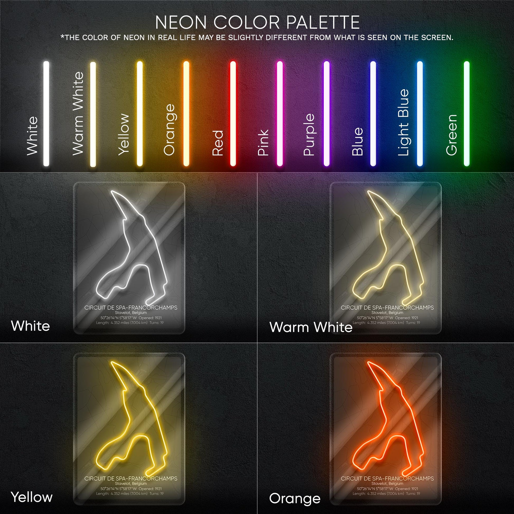 Spa Circuit Neon Sign - Legendary racing wall art inspired by Circuit de Spa-Francorchamps, perfect for garage, man cave, motorsport lover's