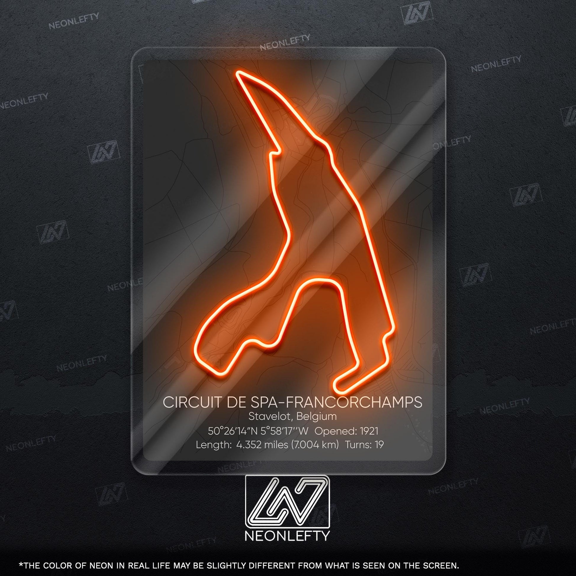 Spa Circuit Neon Sign - Legendary racing wall art inspired by Circuit de Spa-Francorchamps, perfect for garage, man cave, motorsport lover's