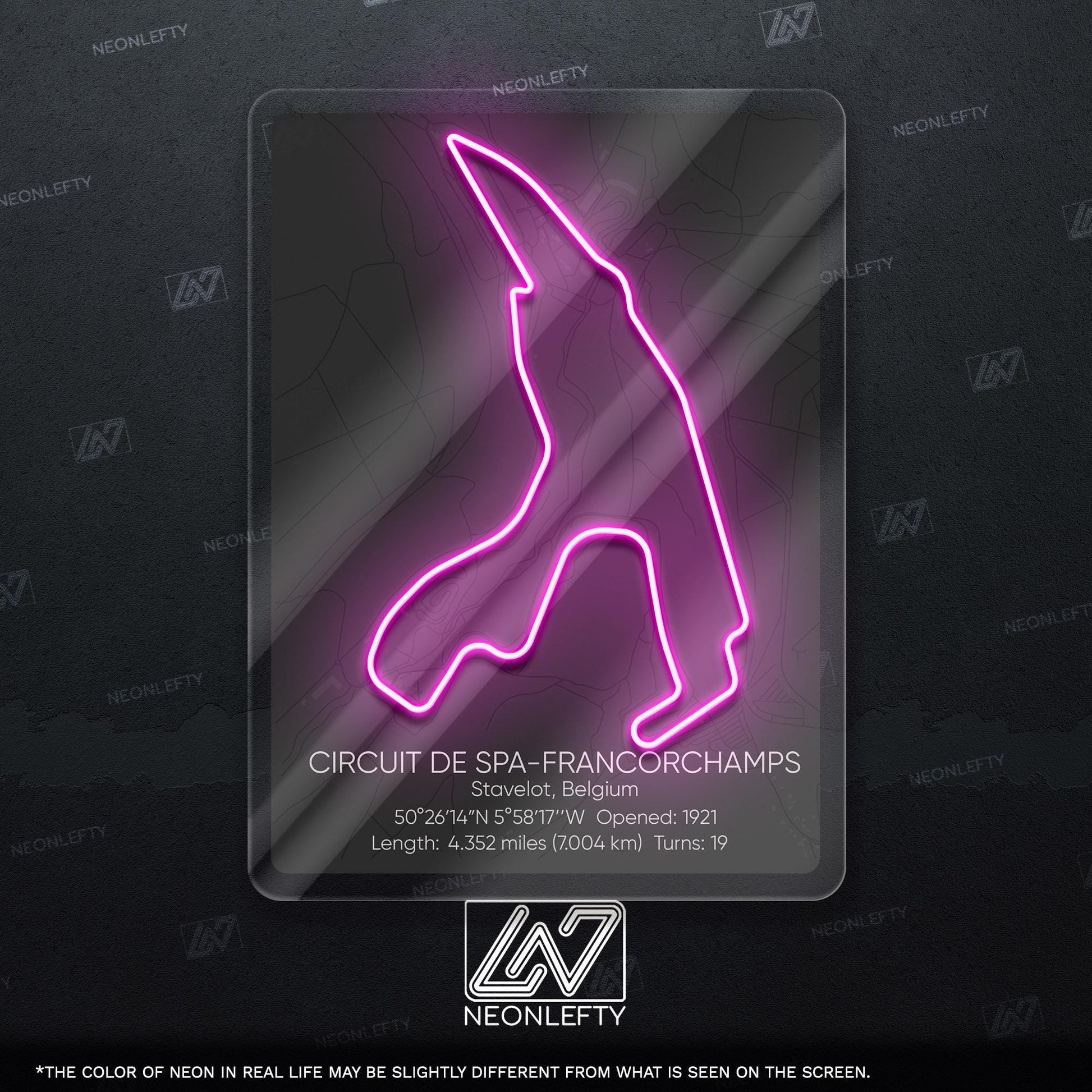 Spa Circuit Neon Sign - Legendary racing wall art inspired by Circuit de Spa-Francorchamps, perfect for garage, man cave, motorsport lover's