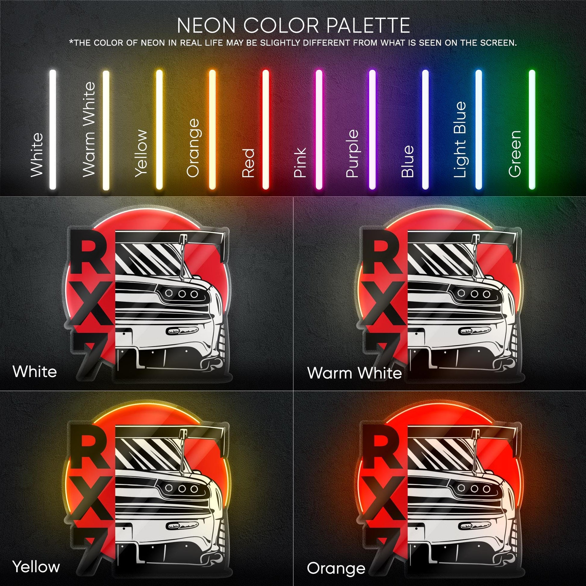 Mazda RX7 Neon Sign - Rear view JDM wall art of the legendary RX-7, perfect for garage, man cave, tuner studio or rotary engine enthusiast