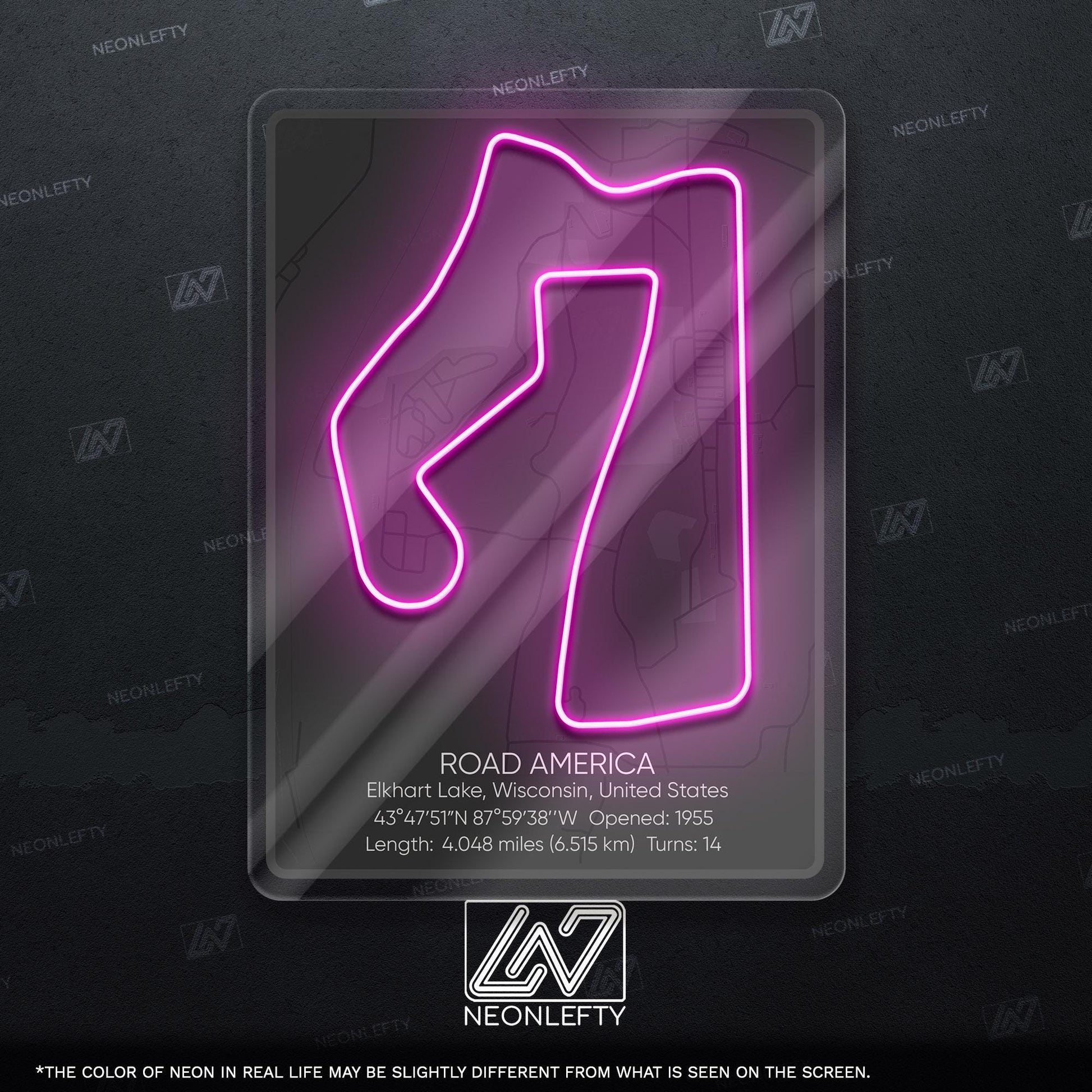 Road America Neon Sign - Classic American race track wall decor for motorsport fans, perfect for garage, man cave, racing-themed room