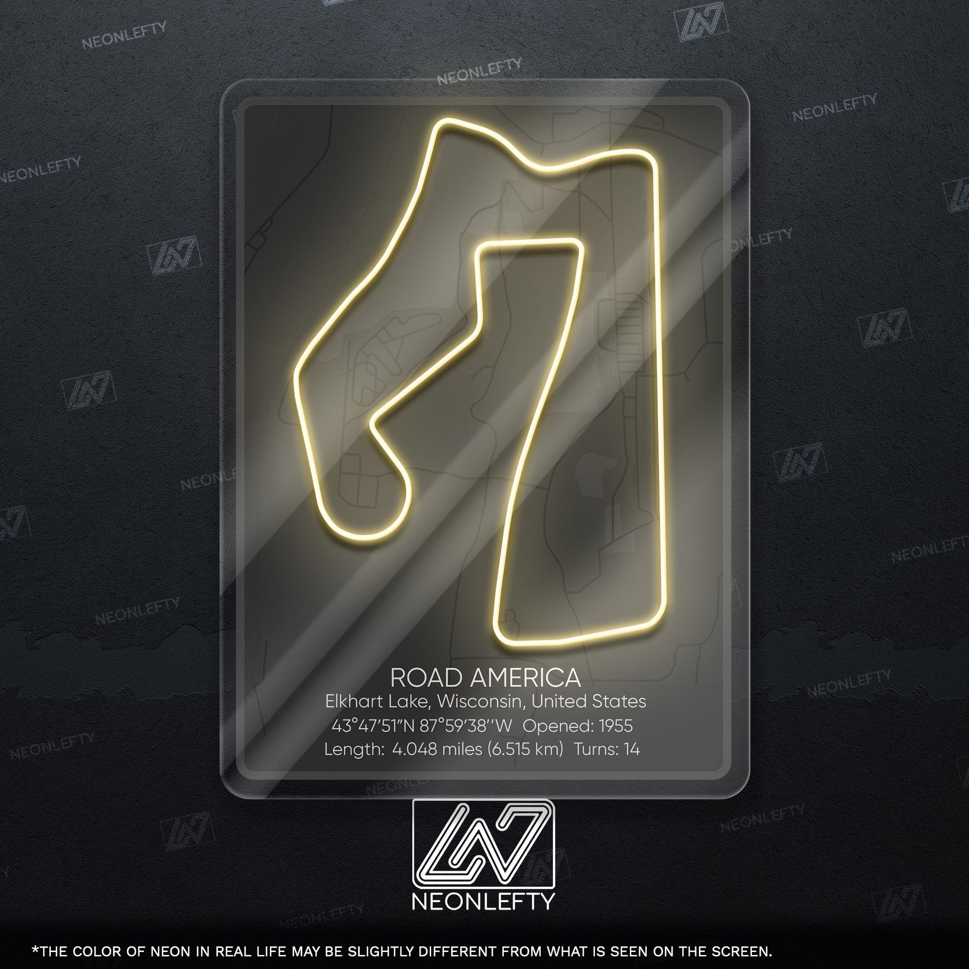 Road America Neon Sign - Classic American race track wall decor for motorsport fans, perfect for garage, man cave, racing-themed room