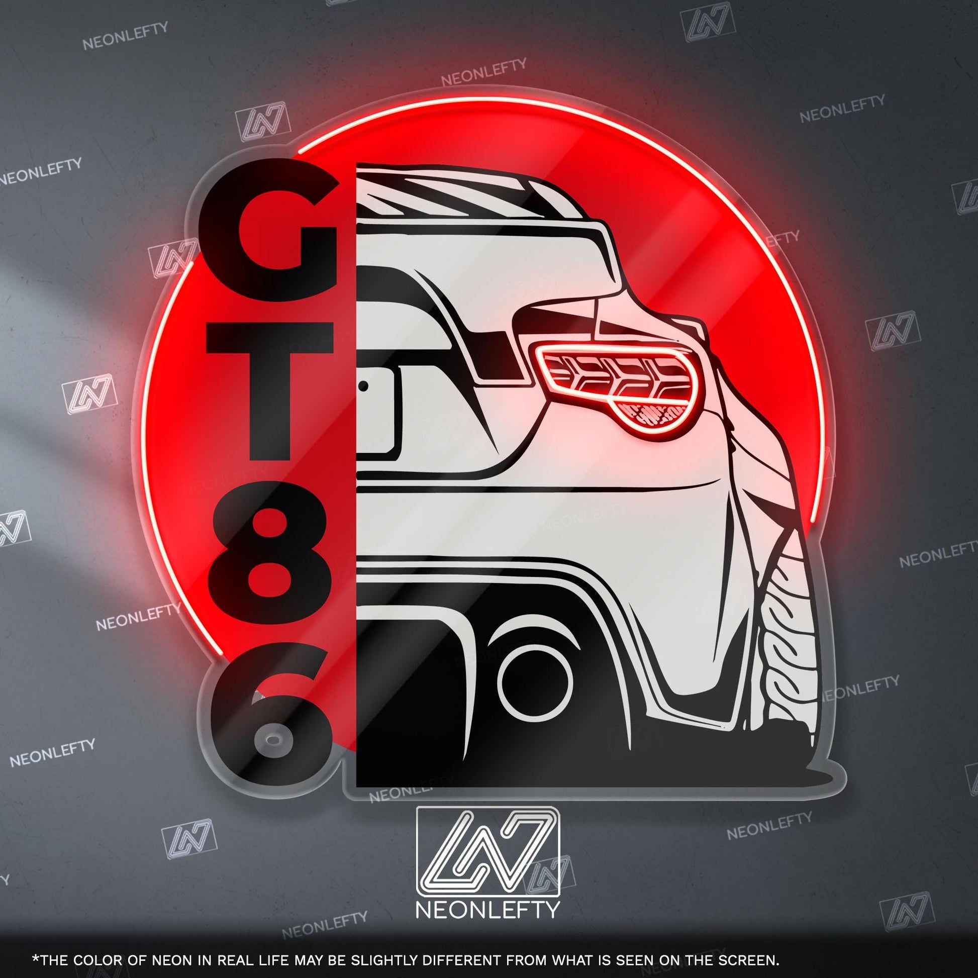 Toyota GT86 Neon Sign - Rear view wall art of iconic JDM coupe, perfect for garage, man cave, tuner setup or drift car enthusiast collection