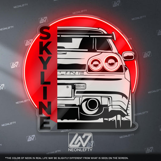 Nissan Skyline neon sign ideal for car lovers and stylish decor. Perfect gift for enthusiasts.