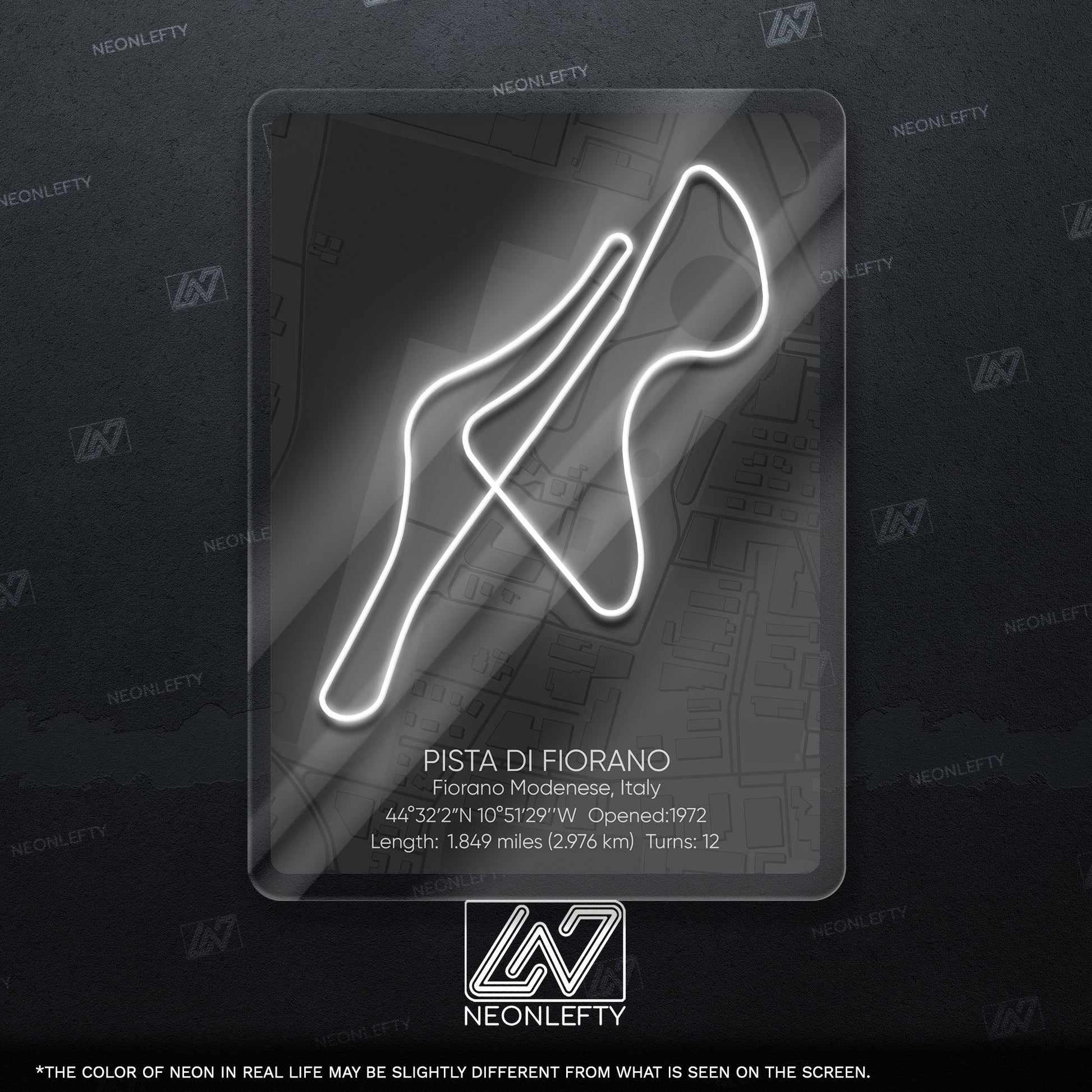 Fiorano Circuit Neon Sign - Iconic Ferrari test track wall art from Italy, perfect for garage, man cave, motorsport room, racing enthusiast