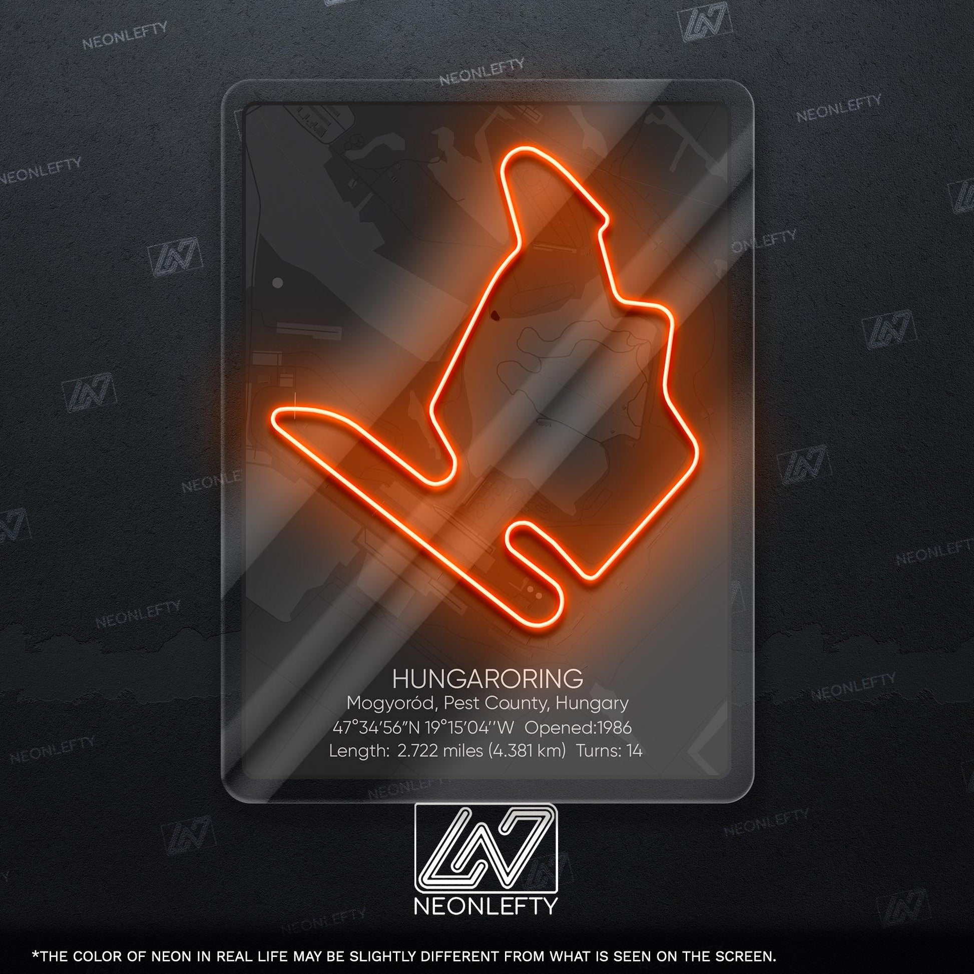 Hungaroring Neon Sign - Legendary Hungarian Formula 1 circuit art for racing fans, perfect for garage, man cave, office or motorsport room
