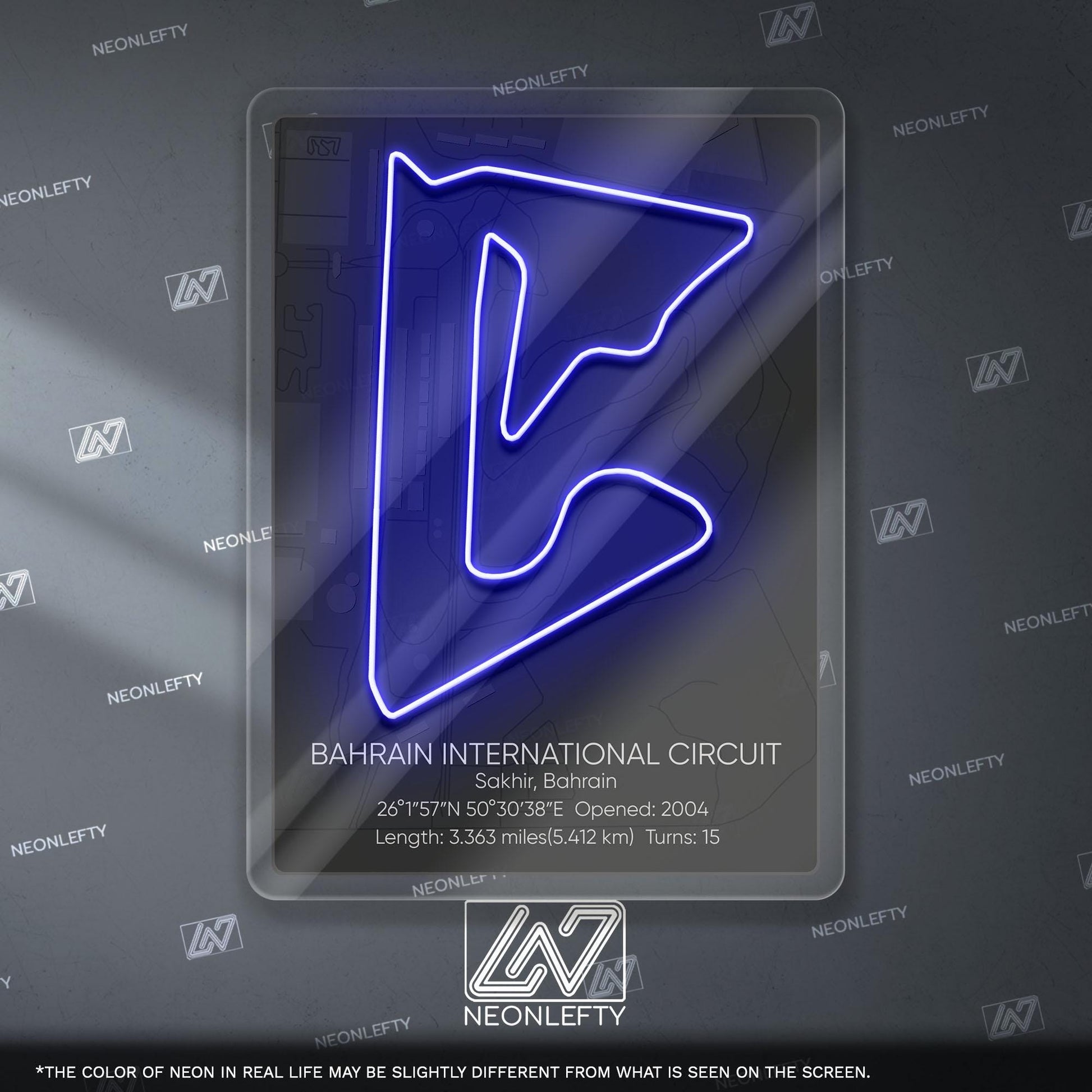 Bahrain Circuit Neon Sign - Modern Formula 1 track wall art inspired by the Grand Prix, perfect for garage, man cave or racing space