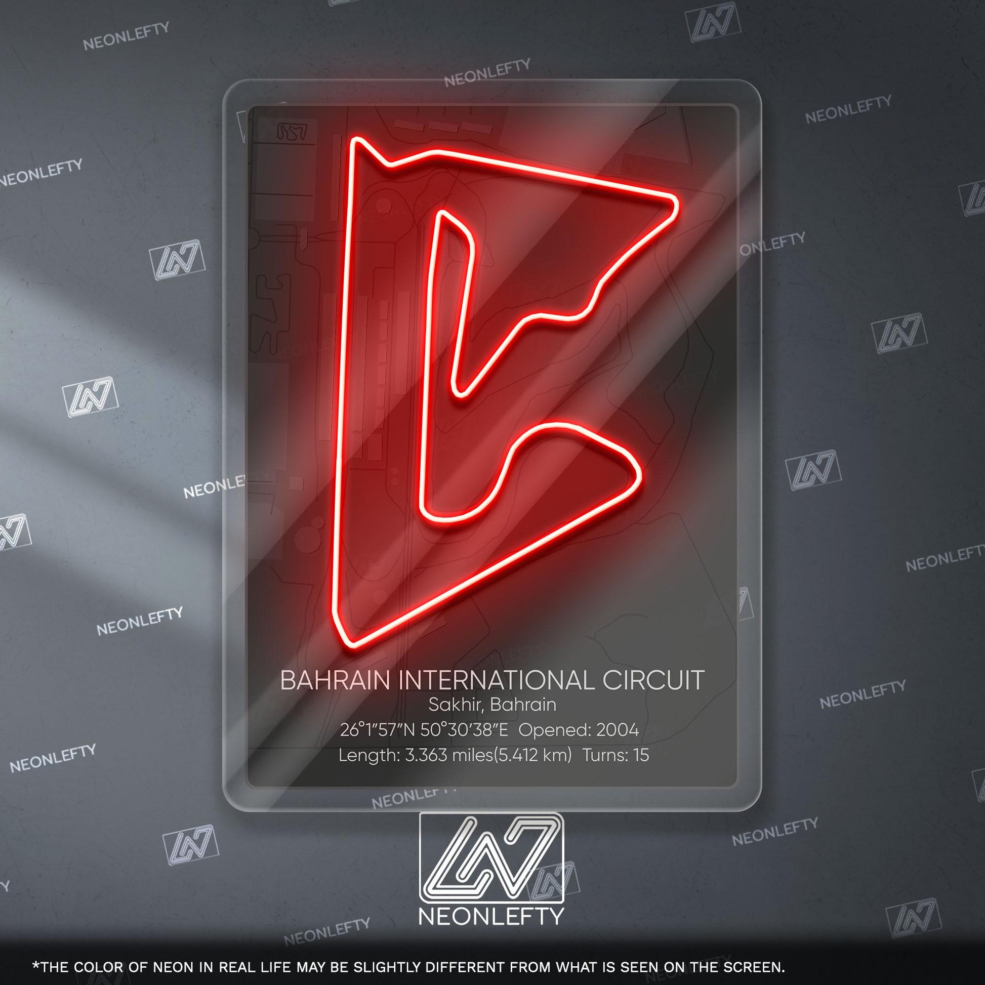 Bahrain Circuit Neon Sign - Modern Formula 1 track wall art inspired by the Grand Prix, perfect for garage, man cave or racing space