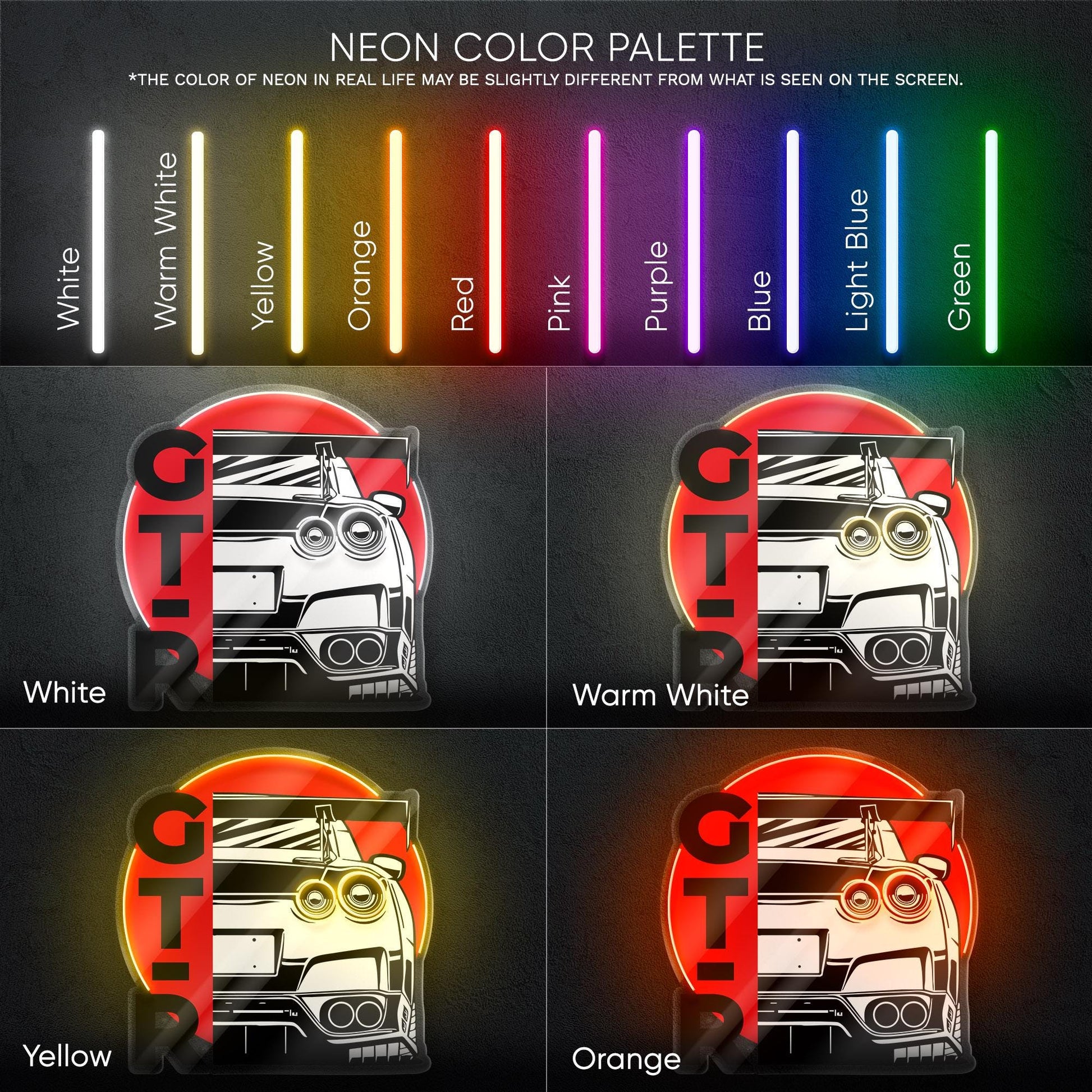 Nissan GT-R Neon Sign - JDM wall art featuring rear view of iconic supercar, perfect for garage, man cave, tuner studio or car lover space