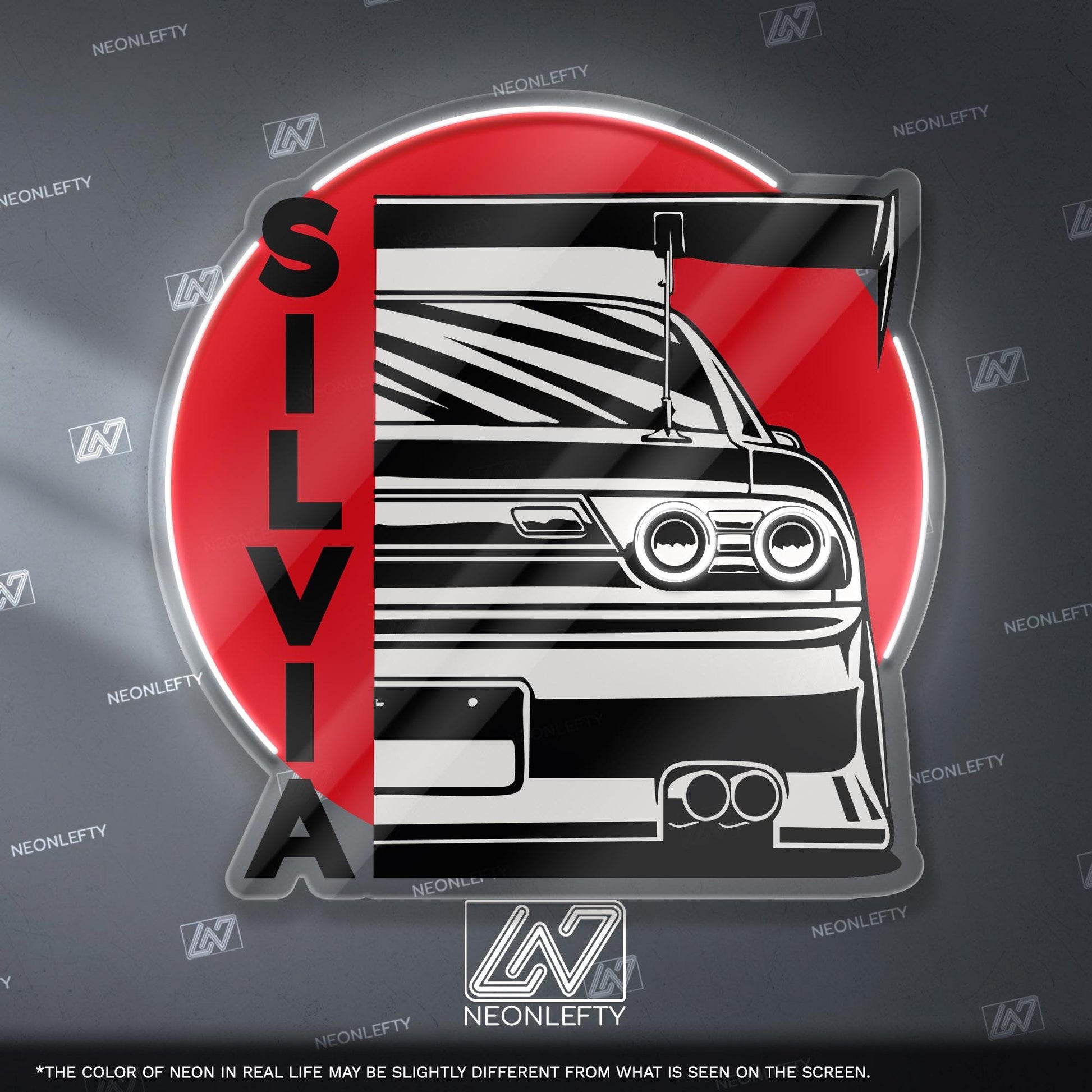 Nissan Silvia Neon Sign - JDM rear view wall art of iconic drift car, perfect for garage, man cave, tuner studio or Japanese street car fan