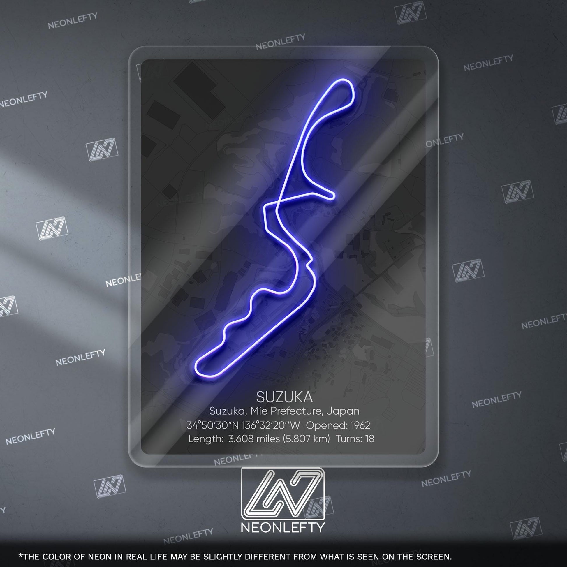 Suzuka Circuit Neon Sign - Legendary Japanese Formula 1 race track wall art for motorsport fans, perfect for garage, man cave JDM enthusiast