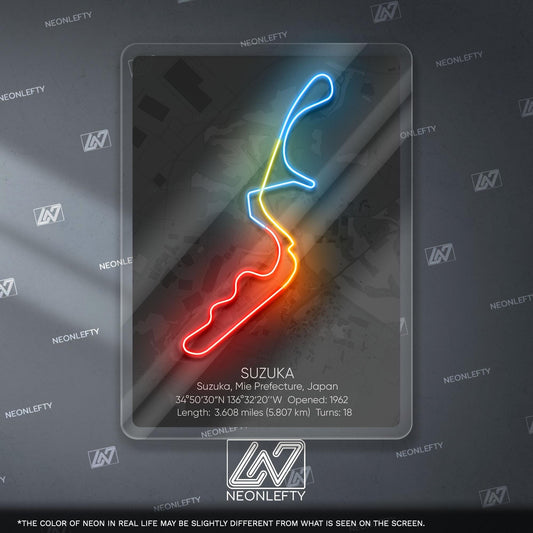 Suzuka Circuit Neon Sign - Legendary Japanese Formula 1 race track wall art for motorsport fans, perfect for garage, man cave JDM enthusiast