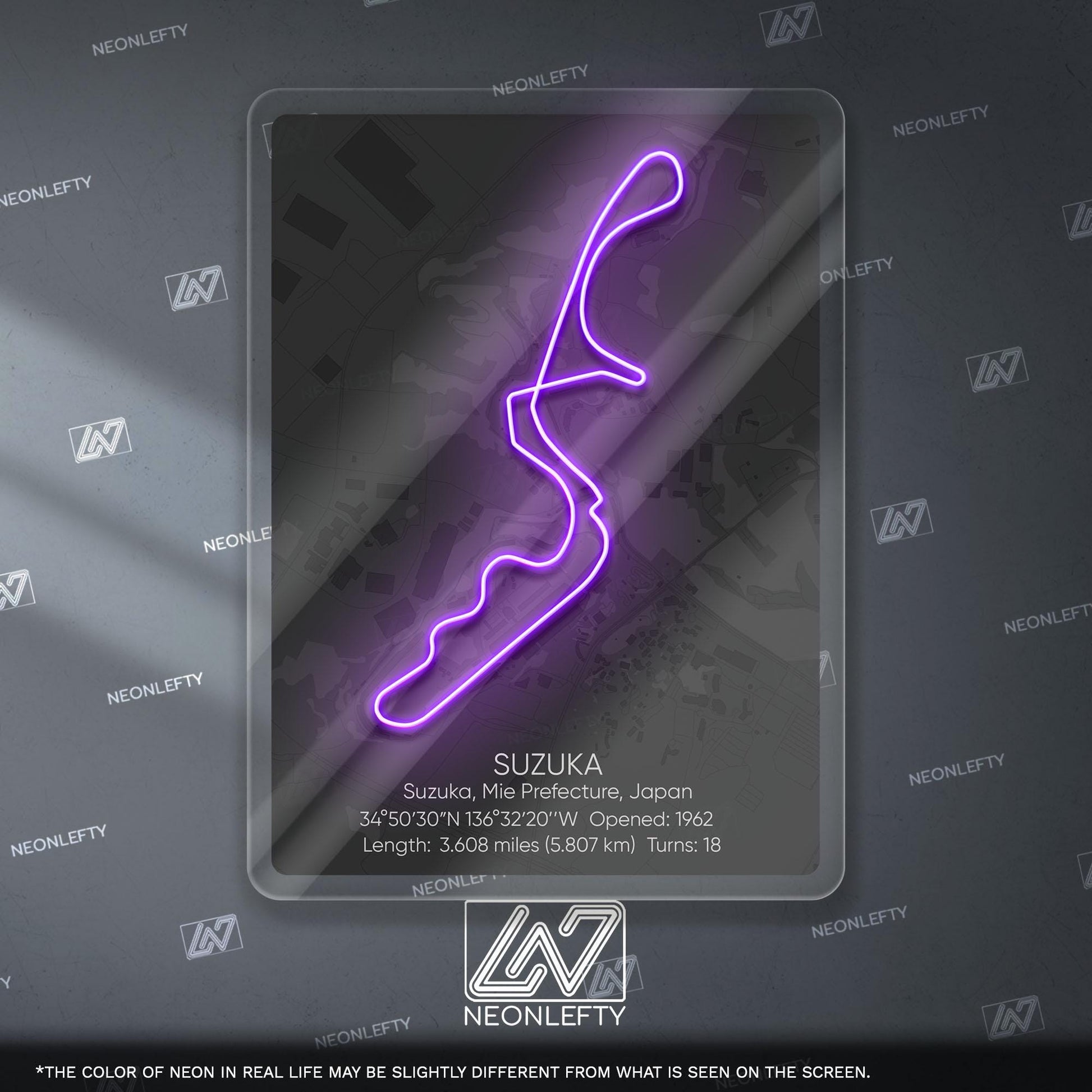Suzuka Circuit Neon Sign - Legendary Japanese Formula 1 race track wall art for motorsport fans, perfect for garage, man cave JDM enthusiast