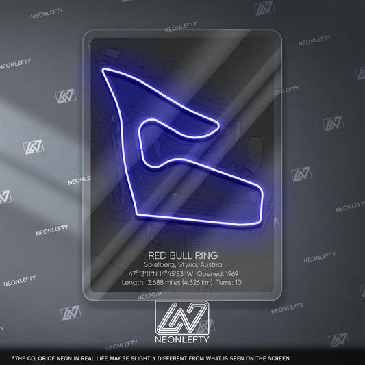 Red Bull Ring Neon Sign - Legendary Austrian Formula 1 circuit wall art, perfect for garage, man cave, gaming room or motorsport interior