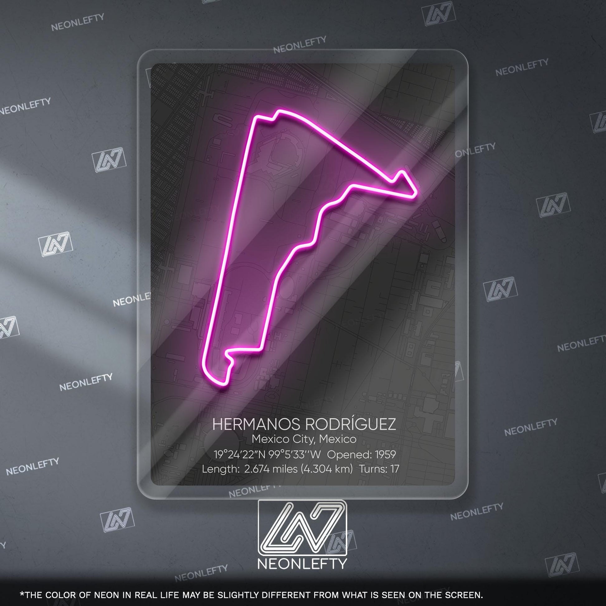 Hermanos Rodríguez Neon Sign - Iconic Mexican Formula 1 circuit wall art, perfect for garage, man cave, motorsport room or racing enthusiast