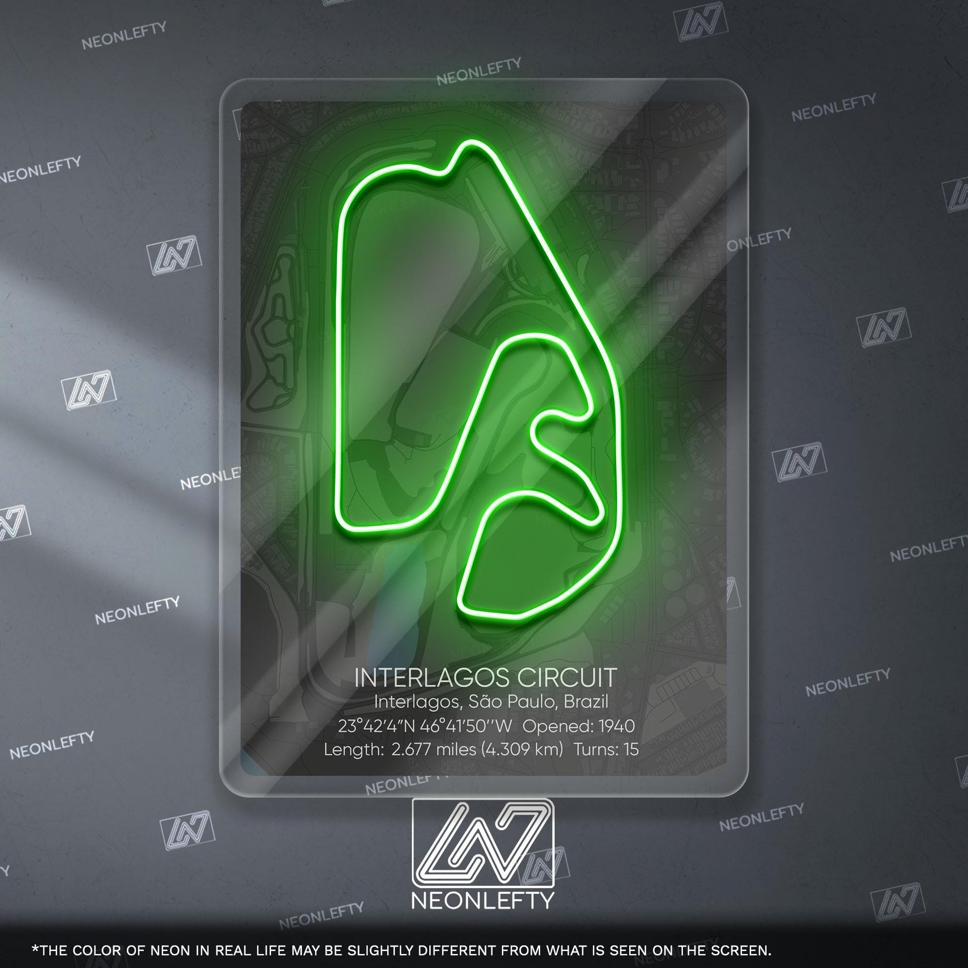 Interlagos Circuit Neon Sign - Iconic Brazilian Formula 1 race track wall art, perfect for garage, man cave, motorsport or racing enthusiast