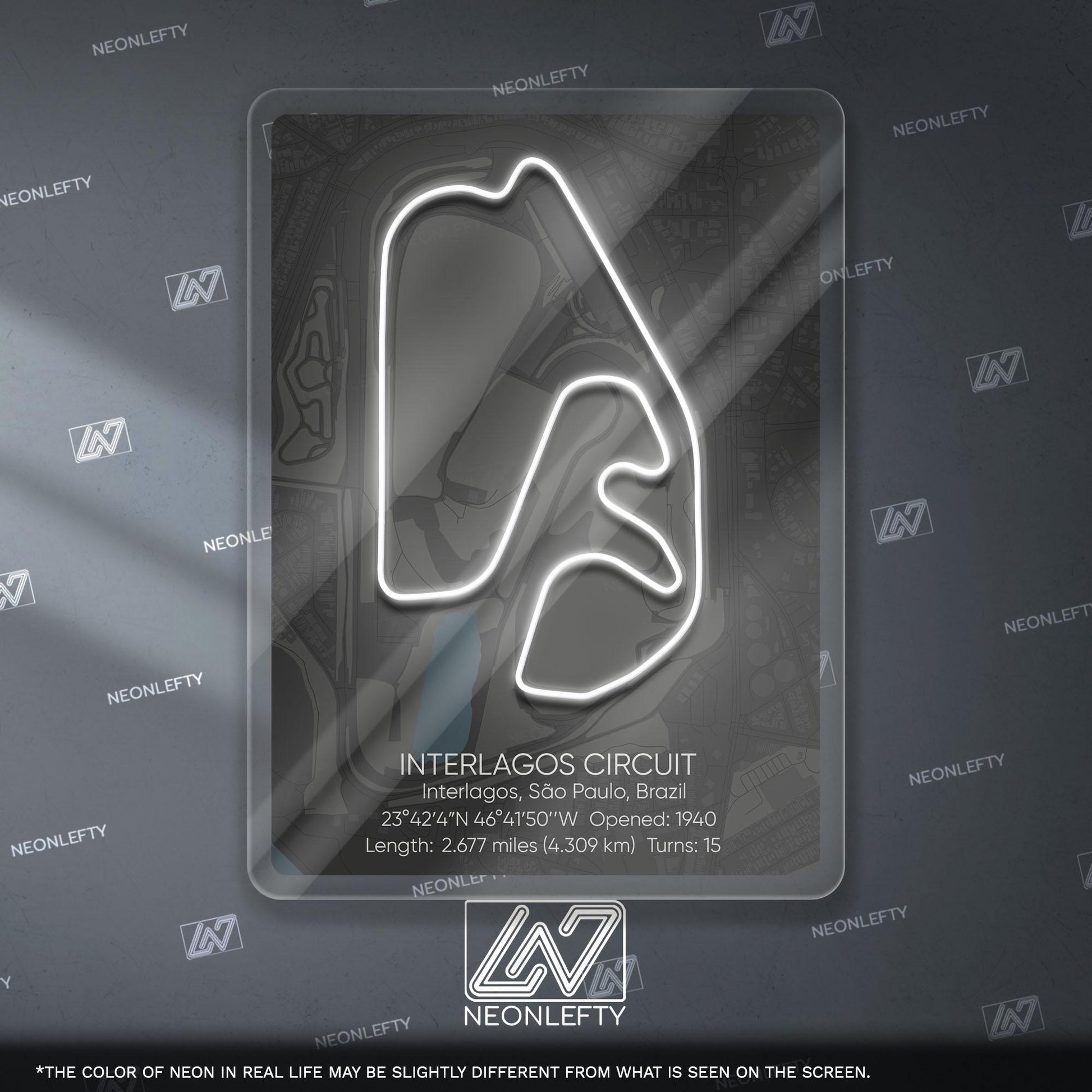Interlagos Circuit Neon Sign - Iconic Brazilian Formula 1 race track wall art, perfect for garage, man cave, motorsport or racing enthusiast