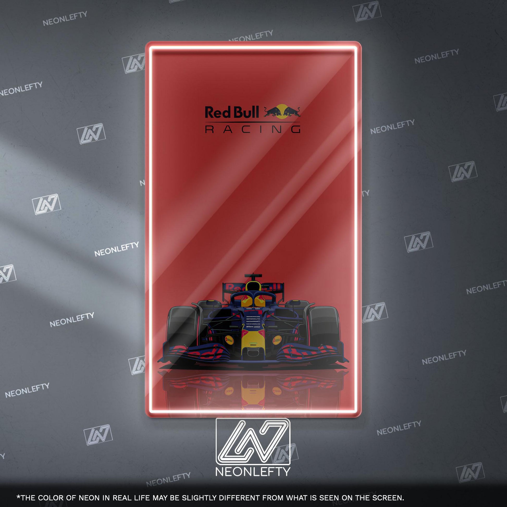 Red Bull Racing F1 Neon Sign - Dynamic front view wall art of iconic Formula 1 team car, perfect for garage, man cave, office or motorsport