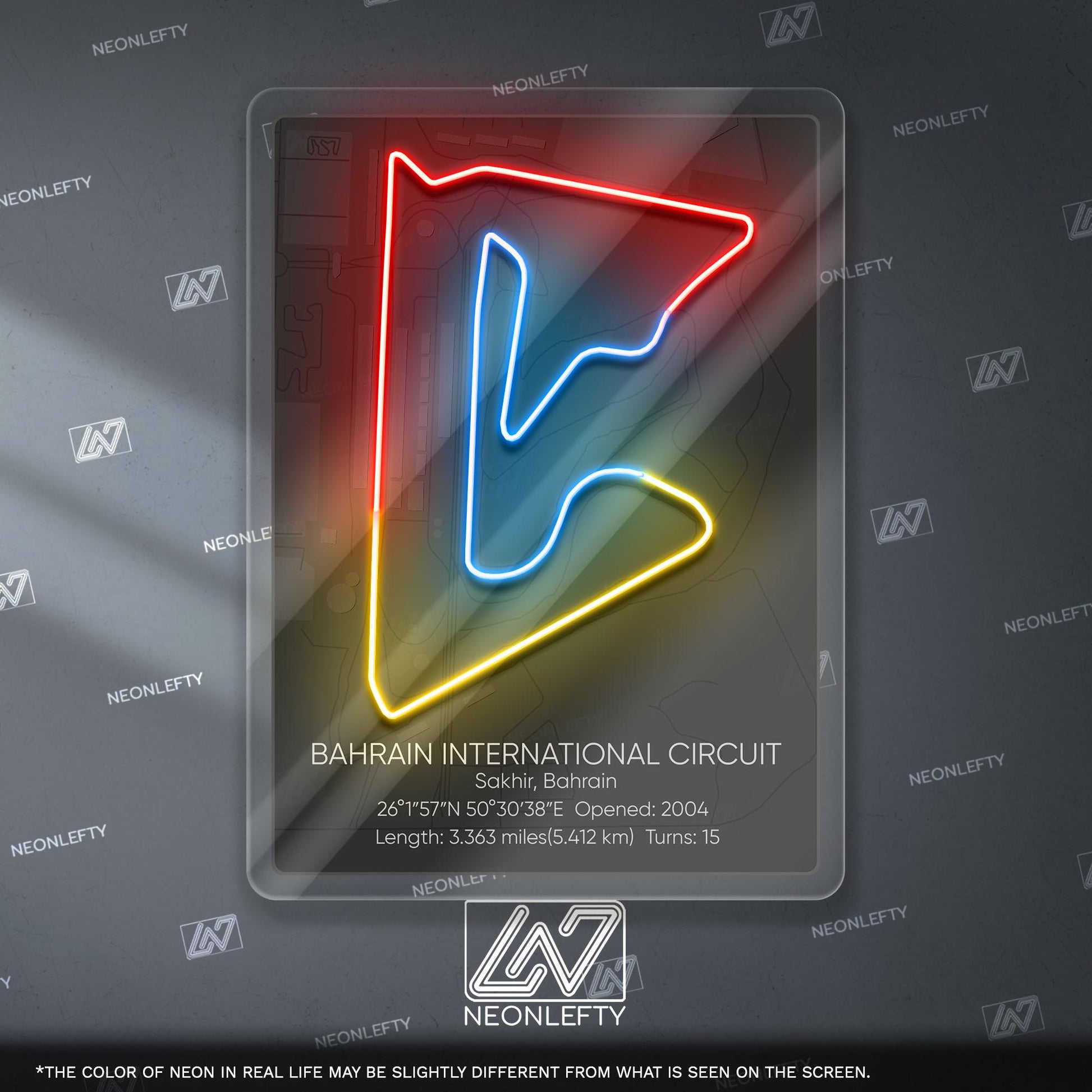Bahrain Circuit Neon Sign - Modern Formula 1 track wall art inspired by the Grand Prix, perfect for garage, man cave or racing space