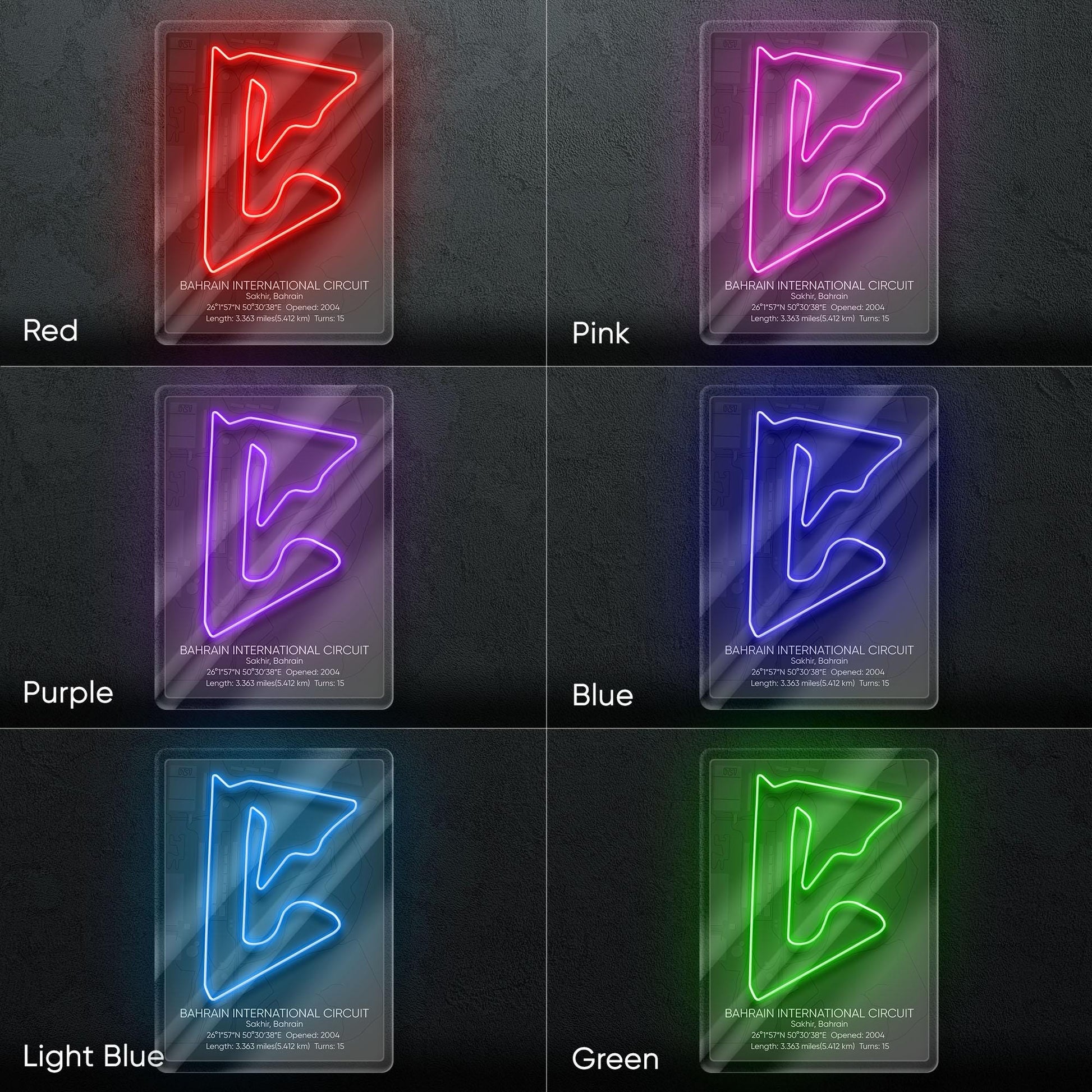 Bahrain Circuit Neon Sign - Modern Formula 1 track wall art inspired by the Grand Prix, perfect for garage, man cave or racing space