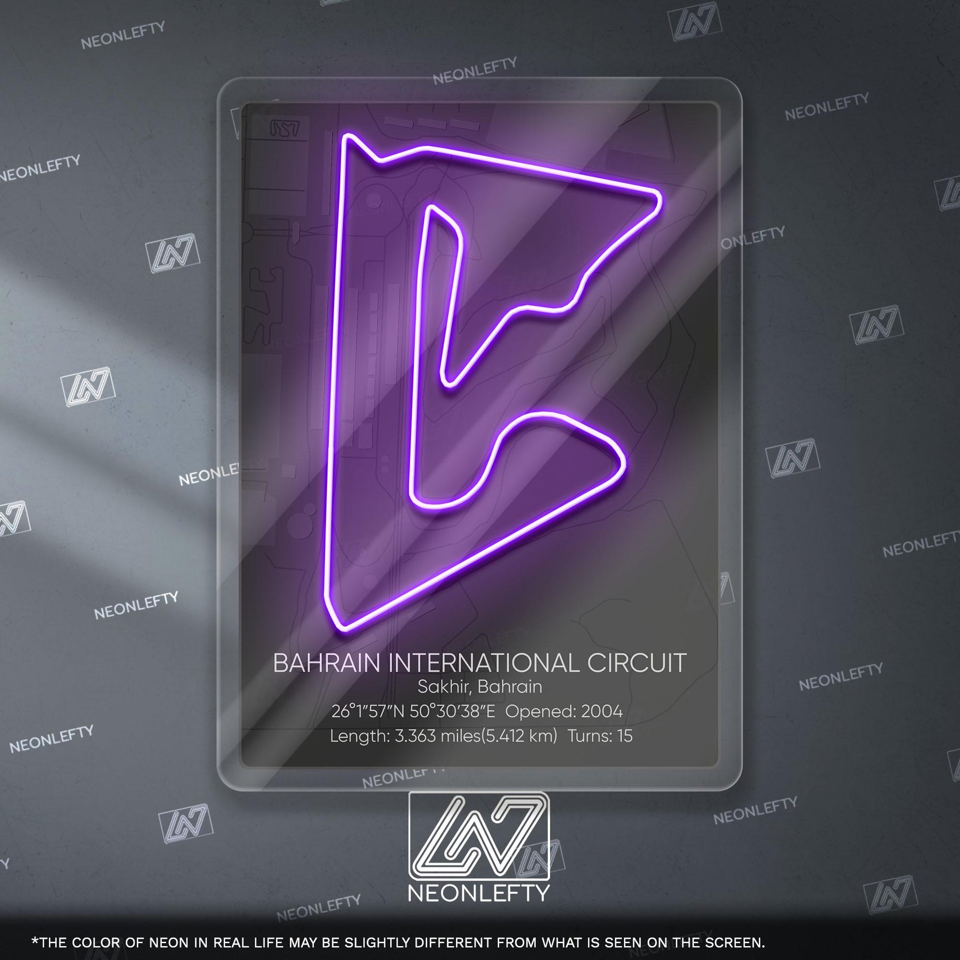 Bahrain Circuit Neon Sign - Modern Formula 1 track wall art inspired by the Grand Prix, perfect for garage, man cave or racing space