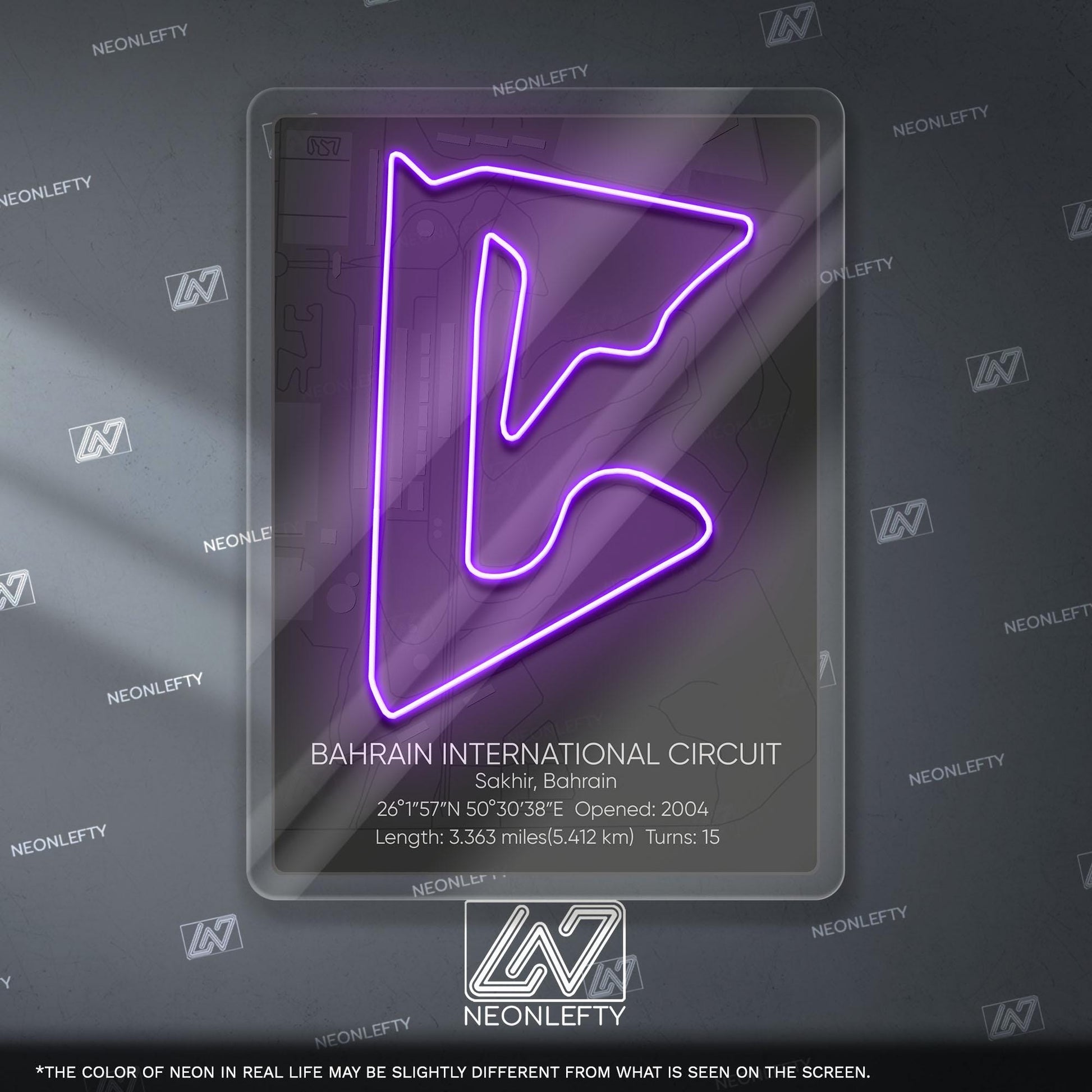 Bahrain Circuit Neon Sign - Modern Formula 1 track wall art inspired by the Grand Prix, perfect for garage, man cave or racing space