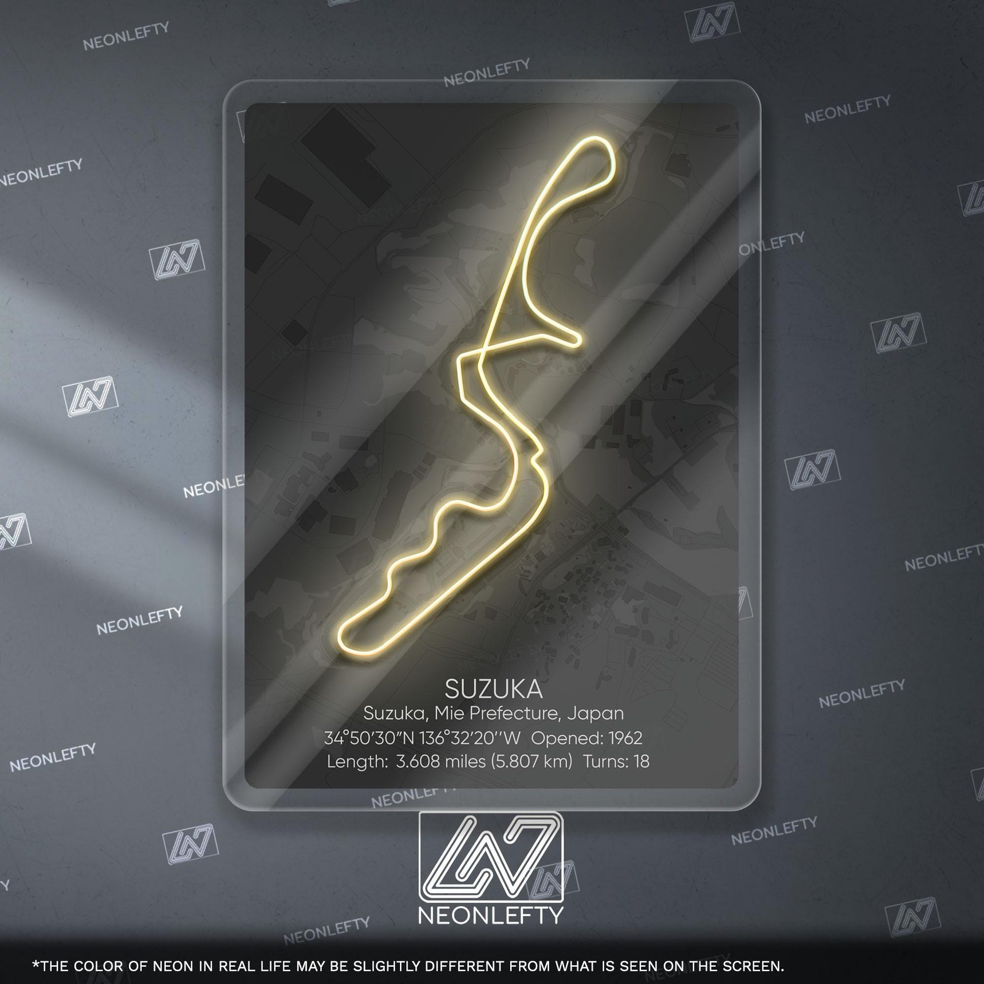 Suzuka Circuit Neon Sign - Legendary Japanese Formula 1 race track wall art for motorsport fans, perfect for garage, man cave JDM enthusiast