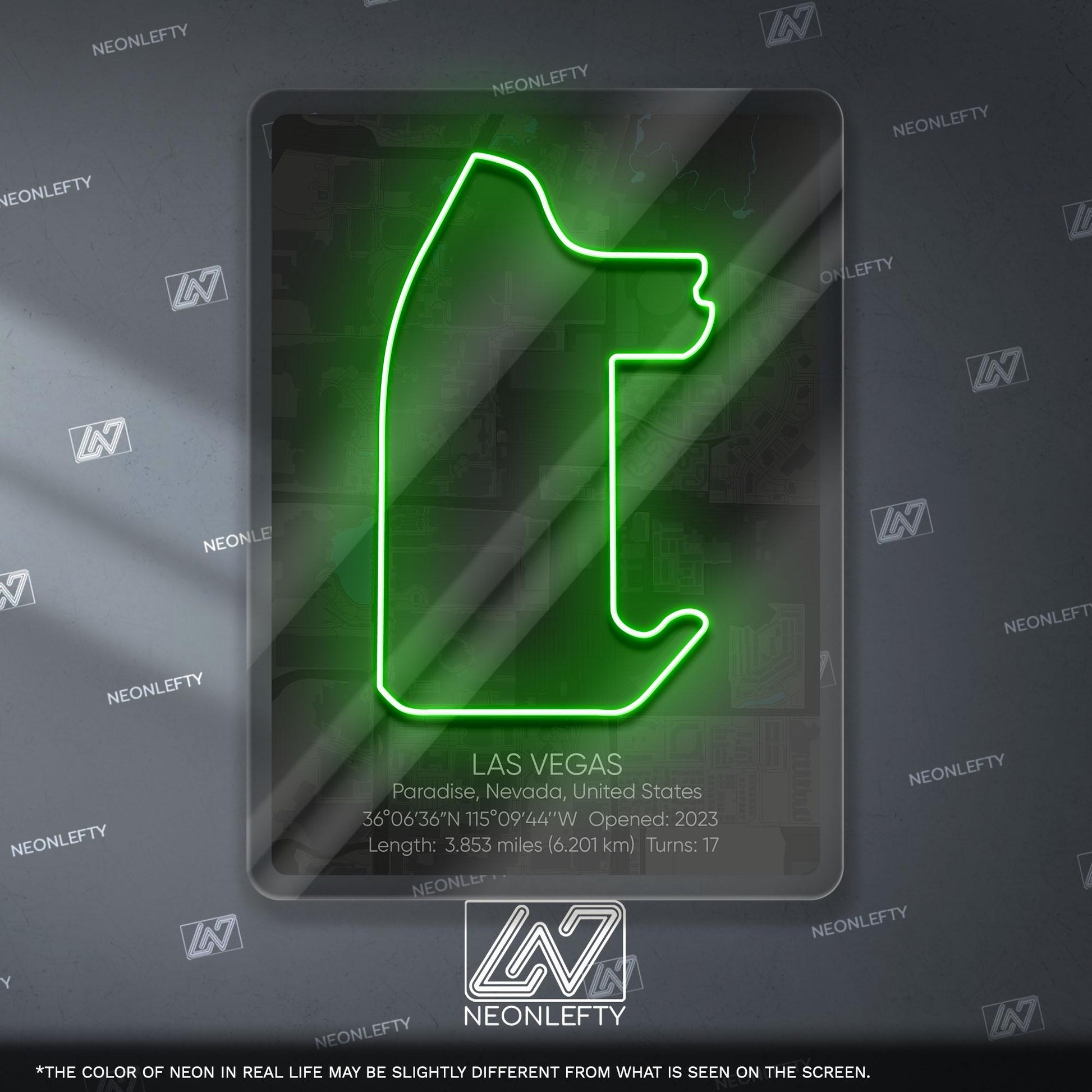 Las Vegas Neon Sign - Iconic Formula 1 track wall art from the Las Vegas Grand Prix, perfect for garage, man cave or racing fan room