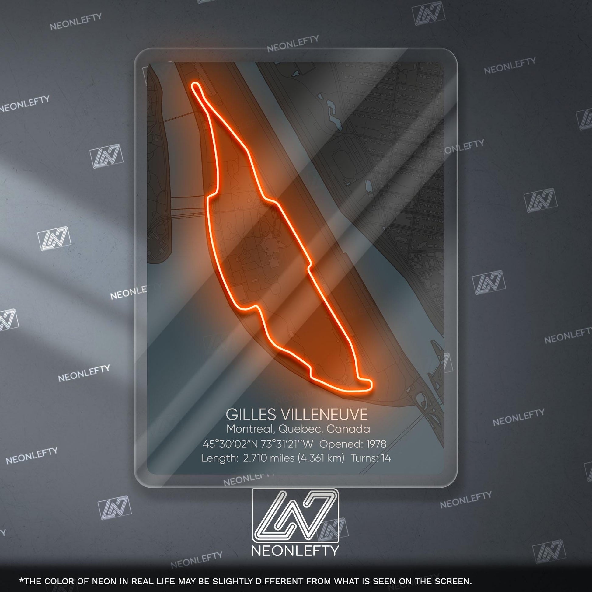 Gilles Villeneuve Neon Sign - Iconic Canadian Formula 1 circuit wall art, perfect for garage, man cave, motorsport room or racing enthusiast