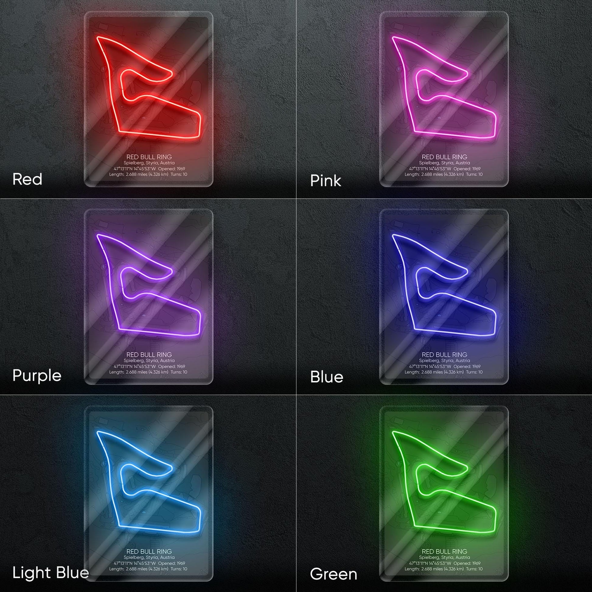 Red Bull Ring Neon Sign - Legendary Austrian Formula 1 circuit wall art, perfect for garage, man cave, gaming room or motorsport interior