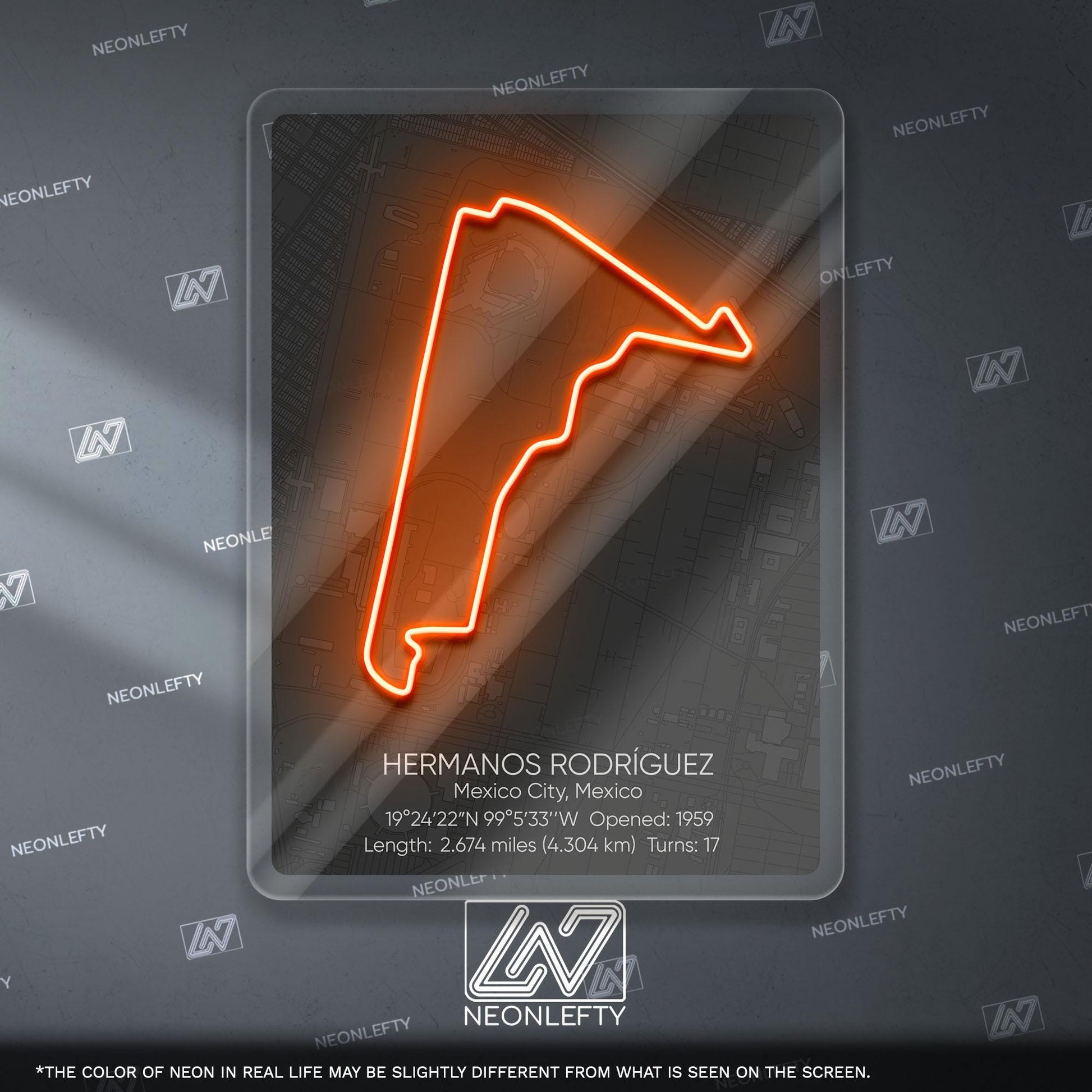 Hermanos Rodríguez Neon Sign - Iconic Mexican Formula 1 circuit wall art, perfect for garage, man cave, motorsport room or racing enthusiast