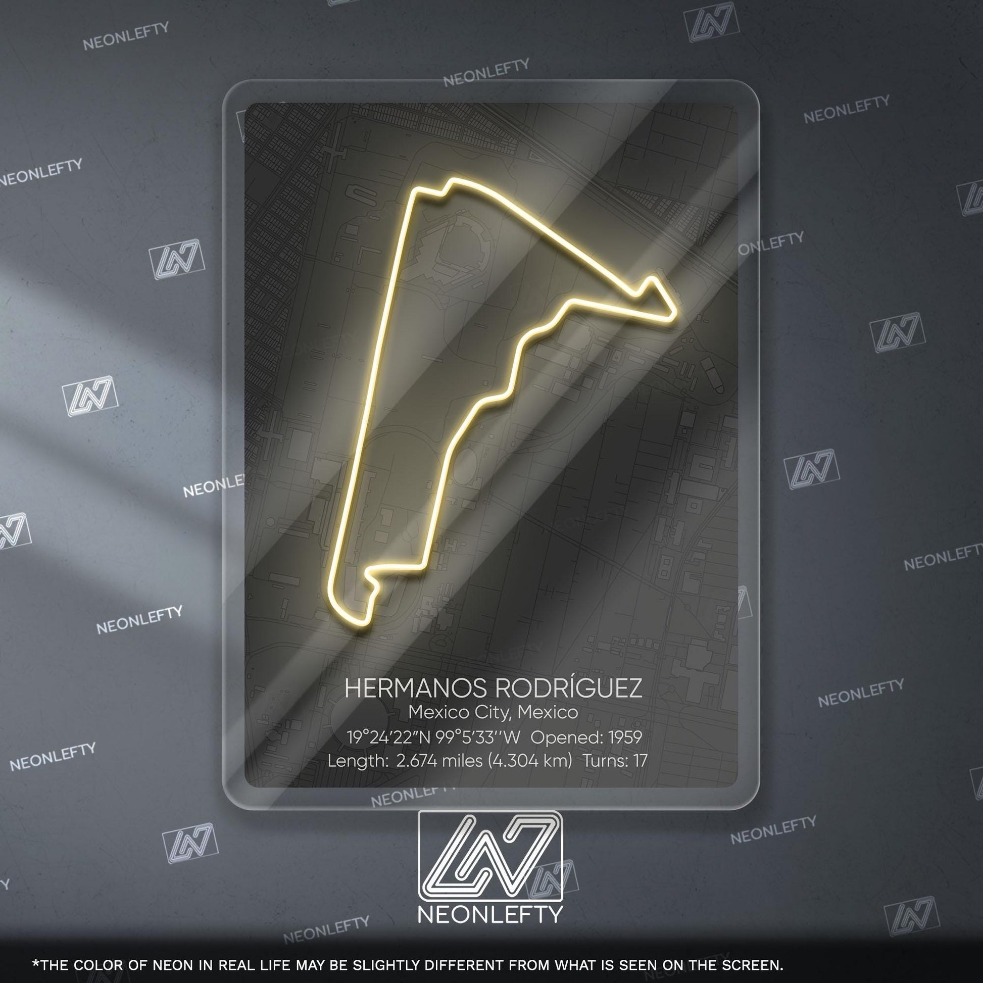 Hermanos Rodríguez Neon Sign - Iconic Mexican Formula 1 circuit wall art, perfect for garage, man cave, motorsport room or racing enthusiast