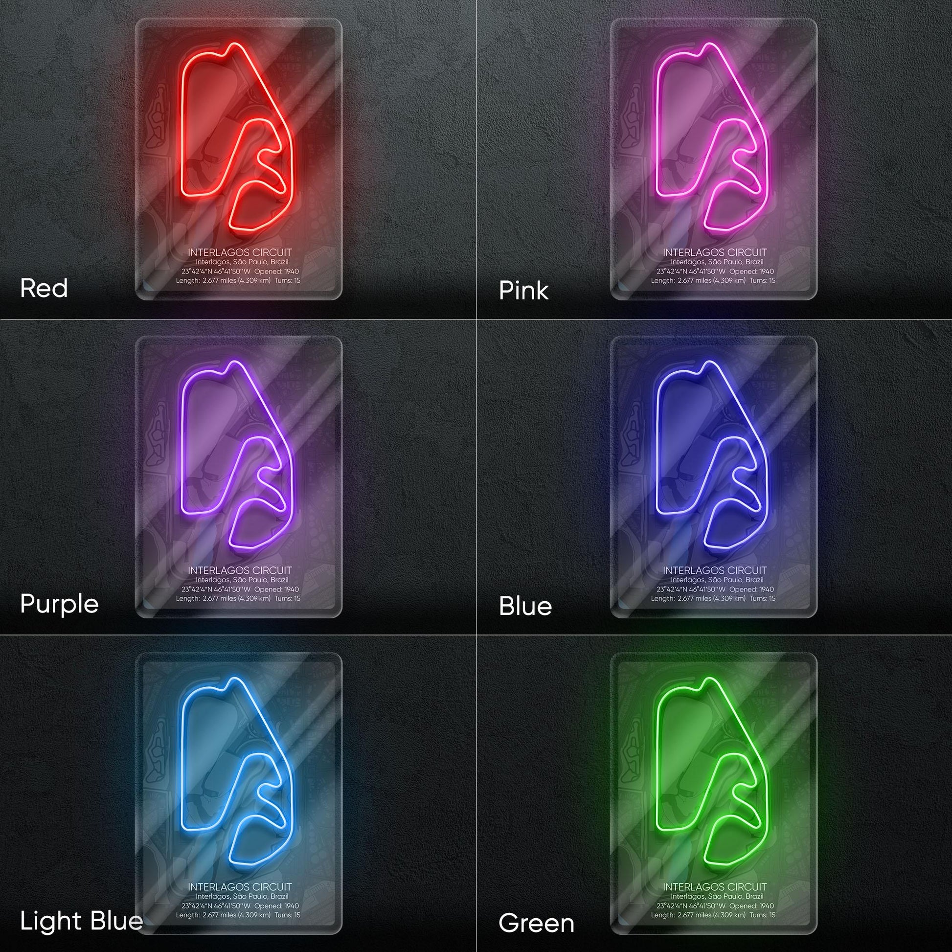 Interlagos Circuit Neon Sign - Iconic Brazilian Formula 1 race track wall art, perfect for garage, man cave, motorsport or racing enthusiast