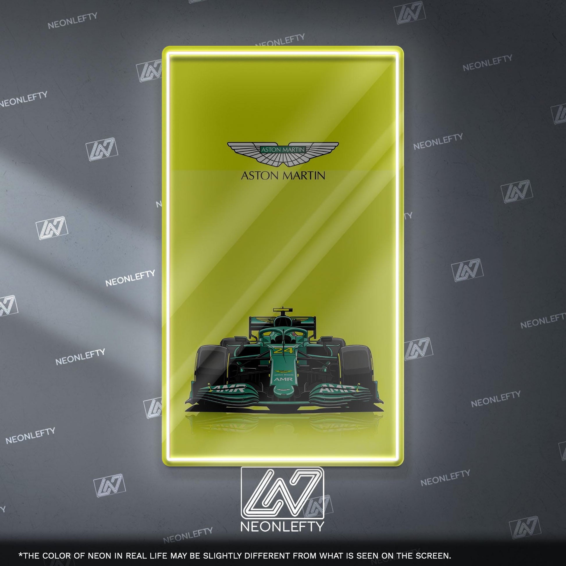Aston Martin F1 Neon Sign - Front view wall art of Aston Martin Formula 1 car, perfect for garage, man cave, office or motorsport decor