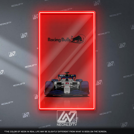 Racing Bulls F1 Neon Sign - Bold front view wall art of Racing Bulls Formula 1 car, perfect for garage, man cave, office or motorsport fan